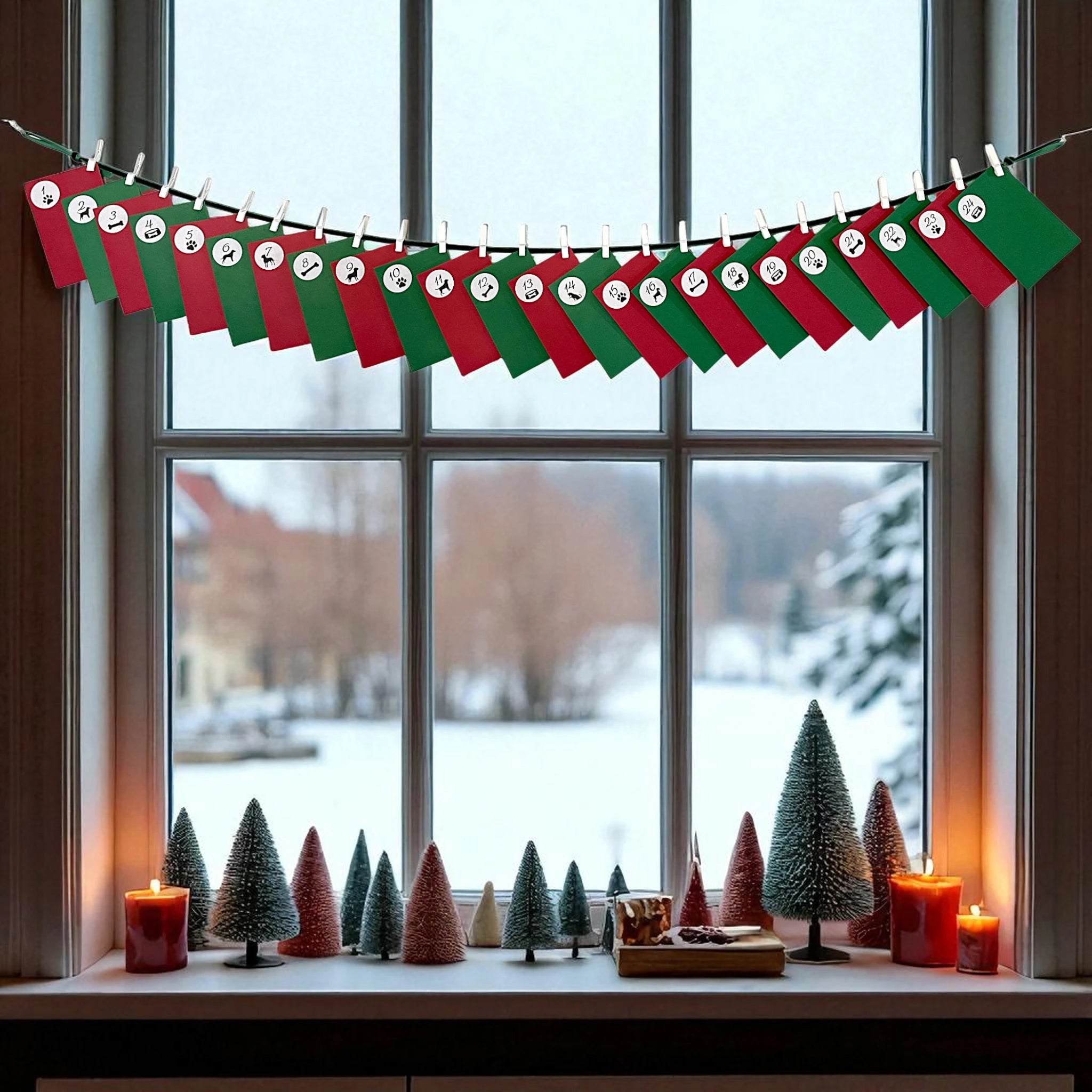 Girlande mit einem Hunde-Adventskalender