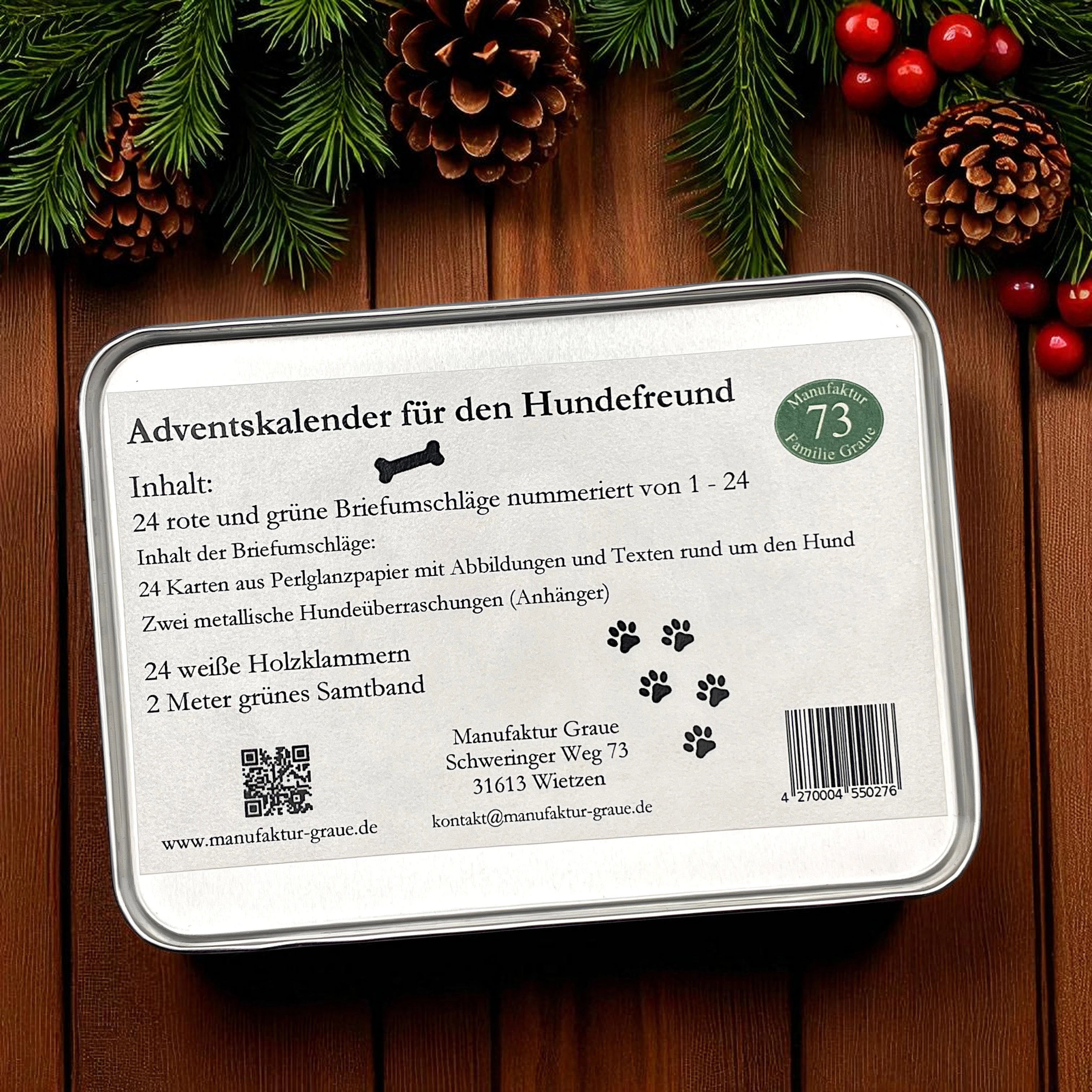 Inhalt von einem Hunde Adventskalender in einer Dose