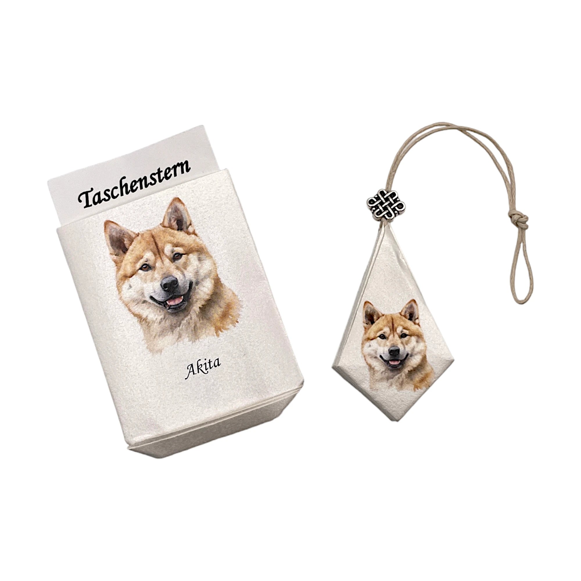 Taschenstern-Papierstern geschlossen mit Etui, Druck Hund Akita