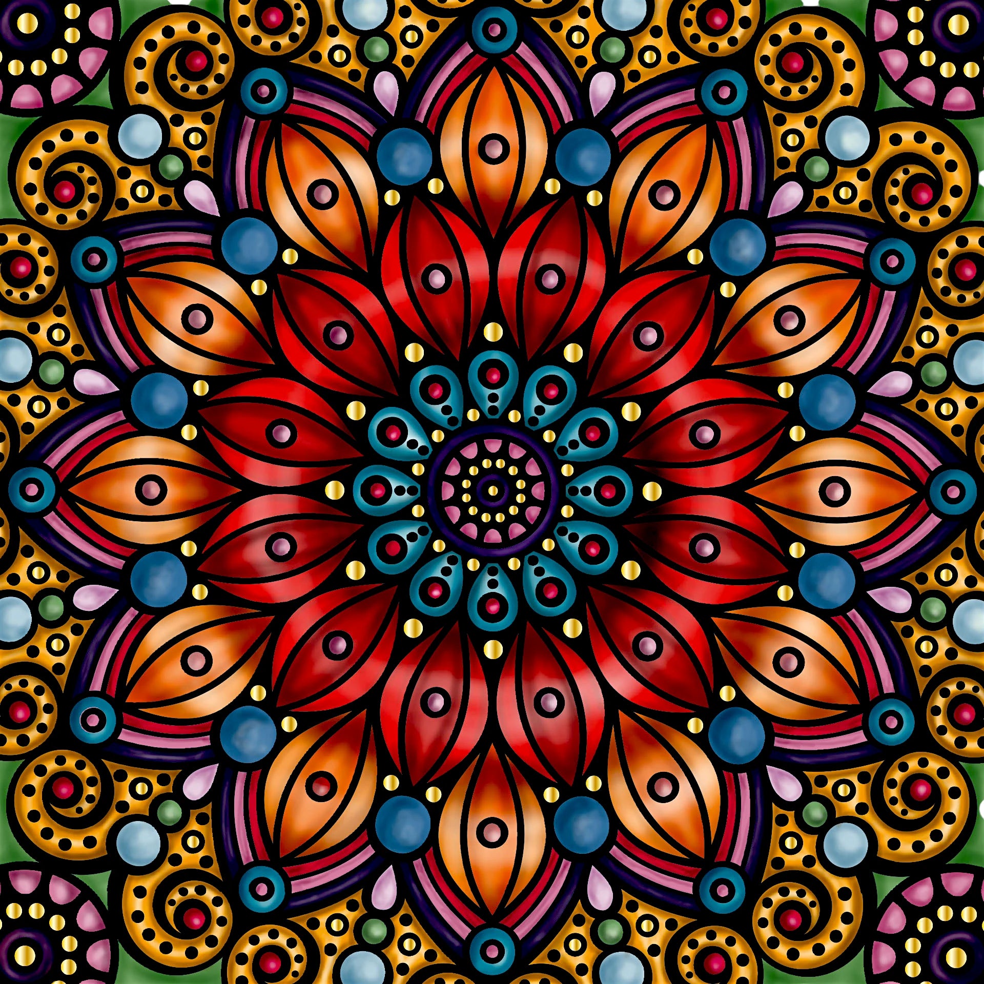 Mandala mit Goldglanz als fertiges Puzzlemotiv von Curiosi mit kunstvollem Ornamentdesign und 72 einzigartigen Puzzleteilen.