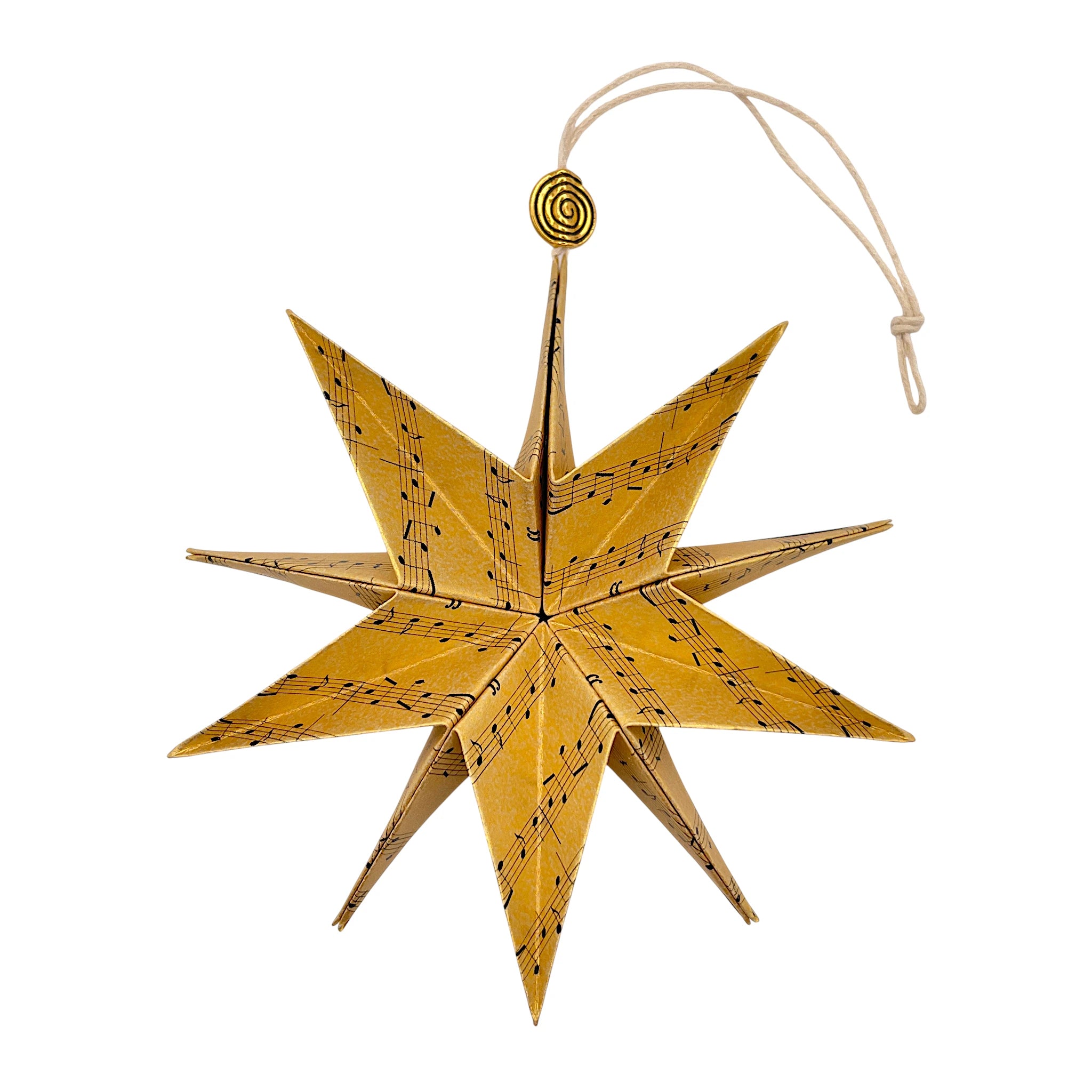 Papierstern mit Noten in gold, als Weihnachtsstern