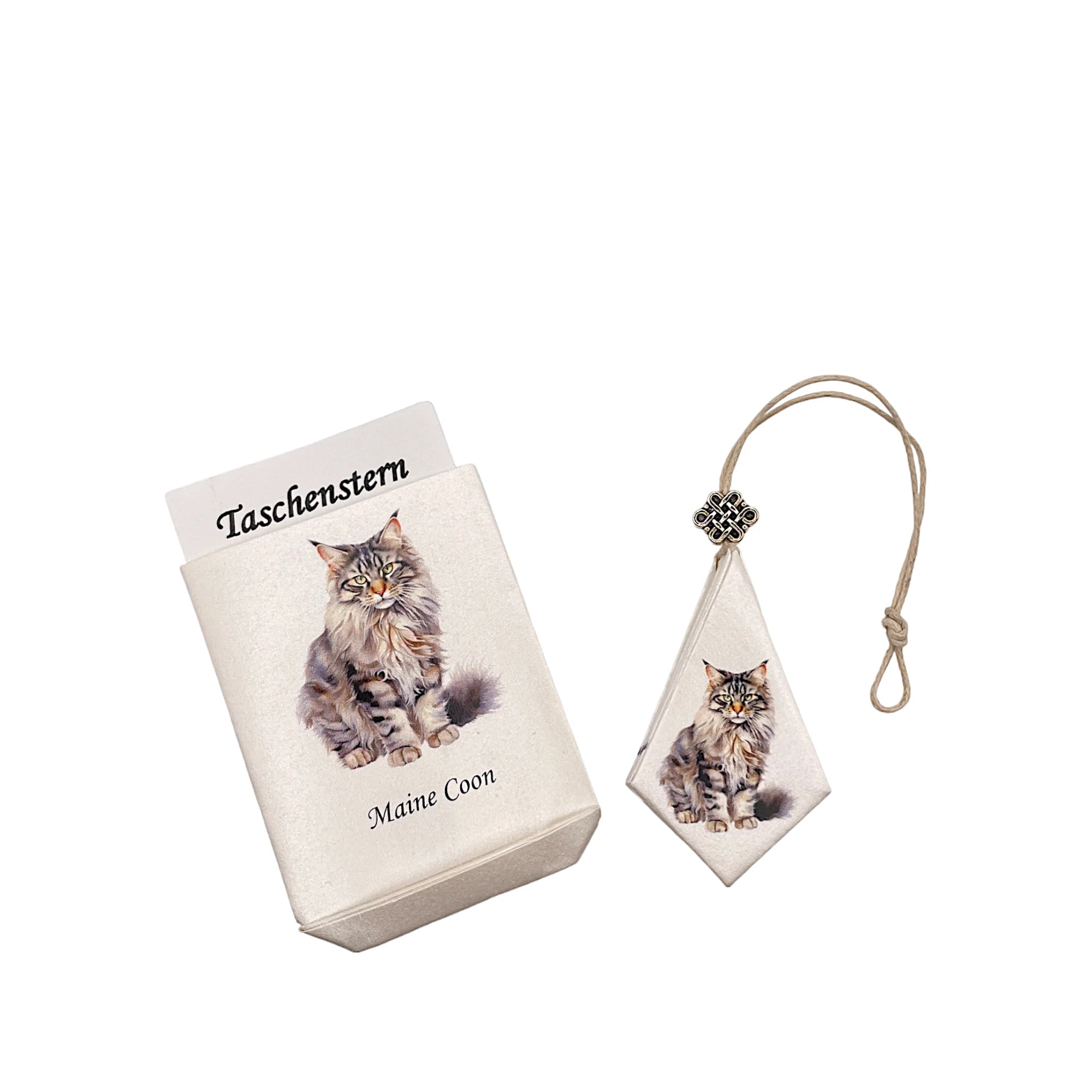 Taschenstern-Papierstern mit Etui Motiv Katze Maine Coon