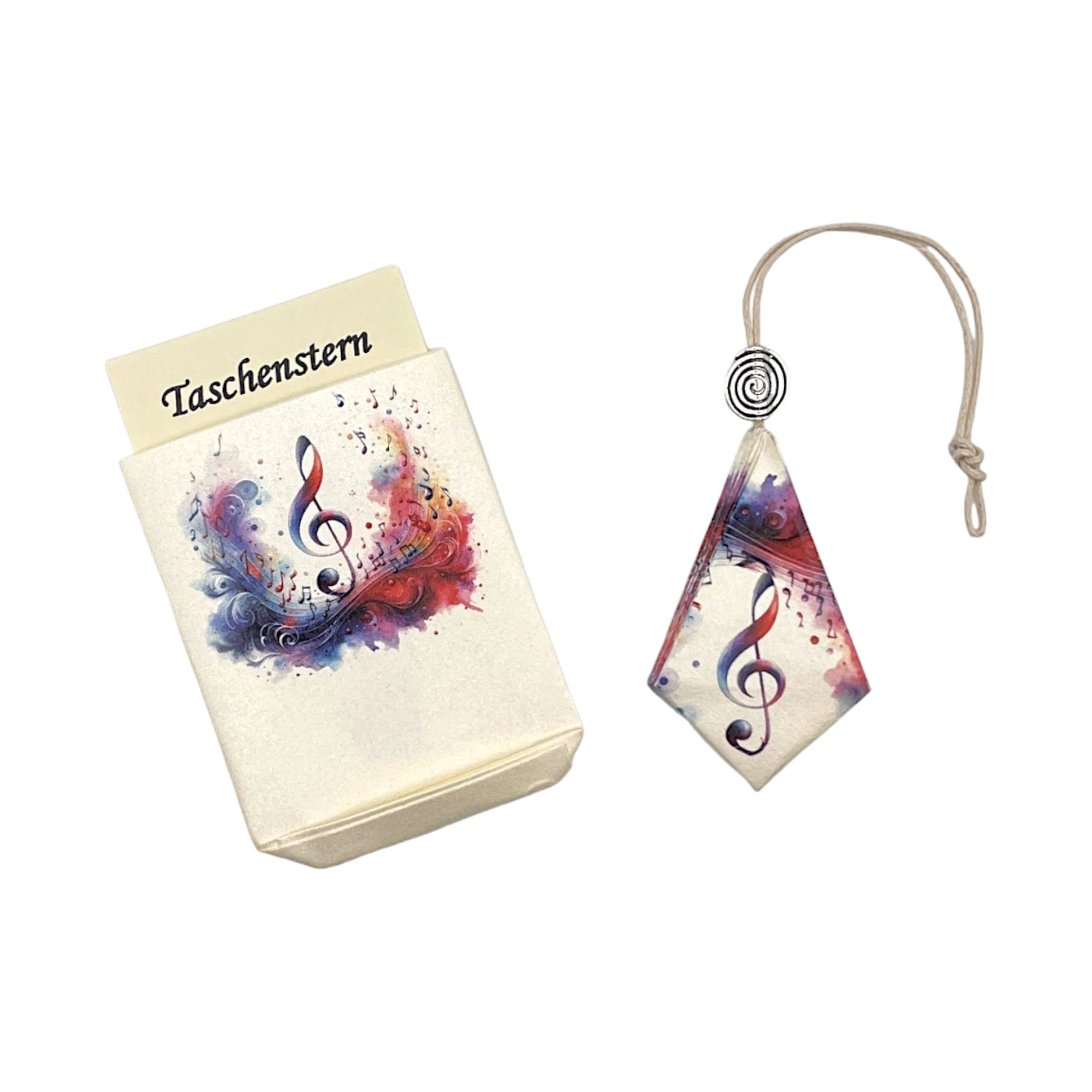 Taschenstern-Papierstern mit buntem Notenschlüssel