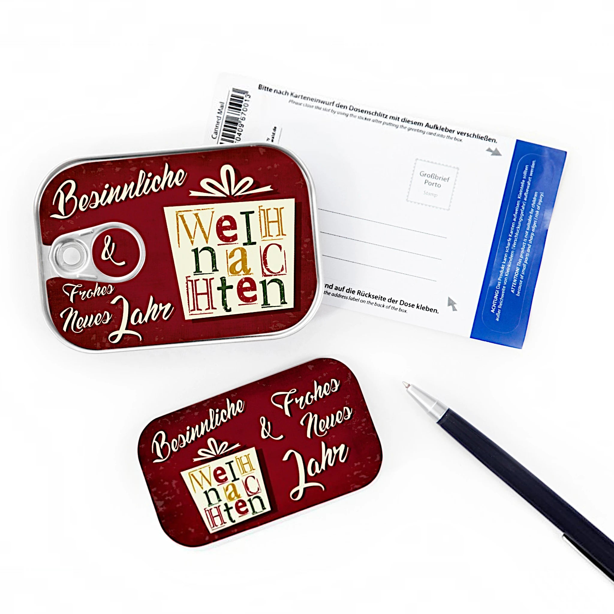 Dosenpost „Besinnliche Weihnachten“ mit Grußkarte als originelle Alternative zur Postkarte