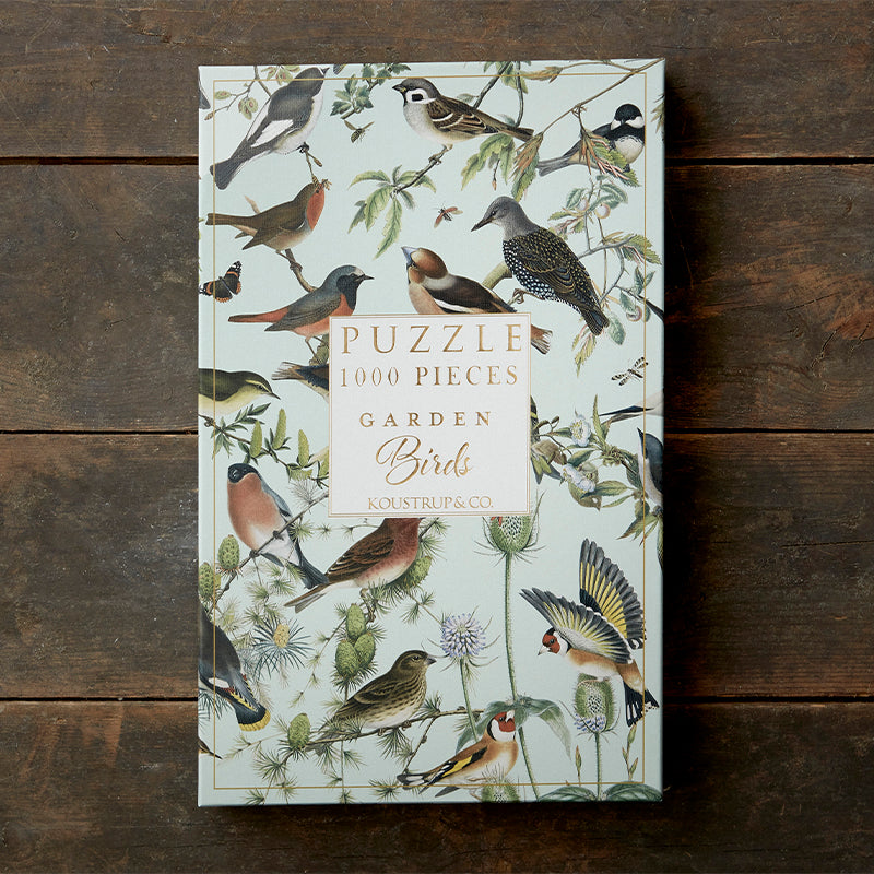Puzzle mit Gartenvögeln und hochwertiger Naturillustration von Koustrup & Co.