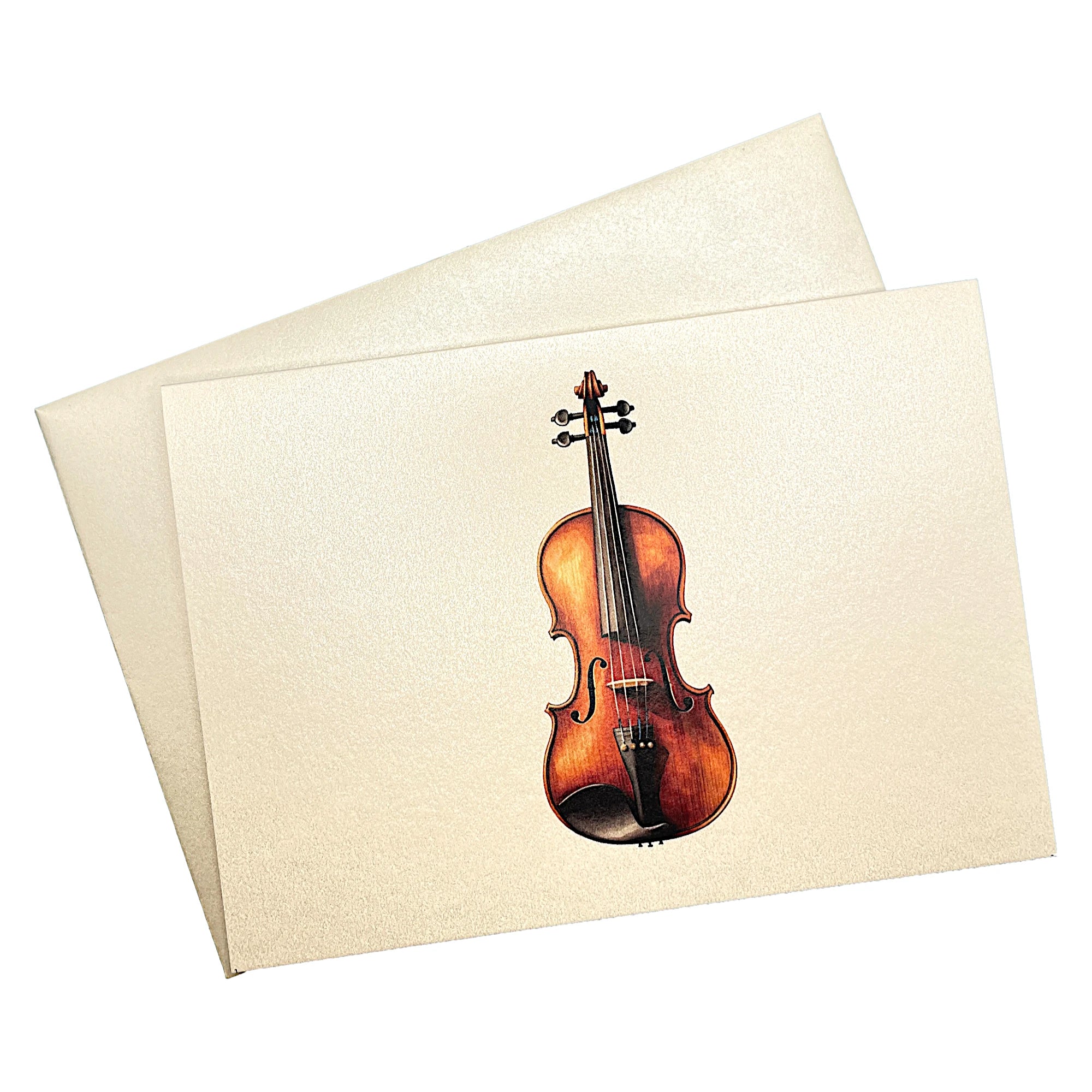 Klappkarte mit Violine auf passendem Umschlag aus Perlglanzpapier