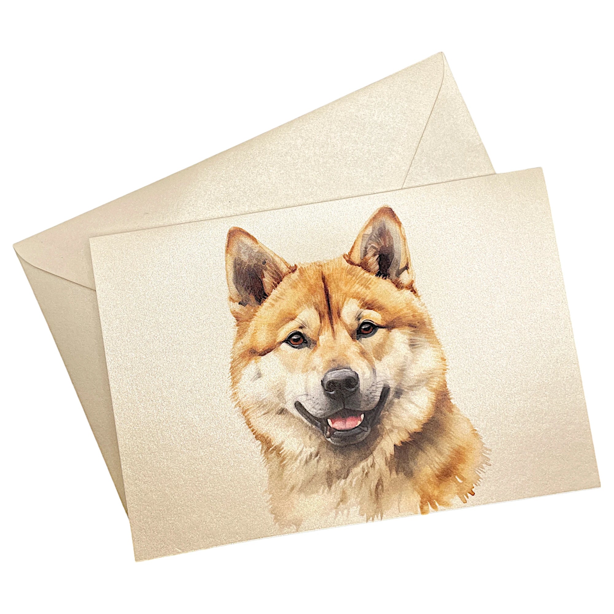 Klappkarte mit Akita auf passendem Umschlag aus Perlglanzpapier
