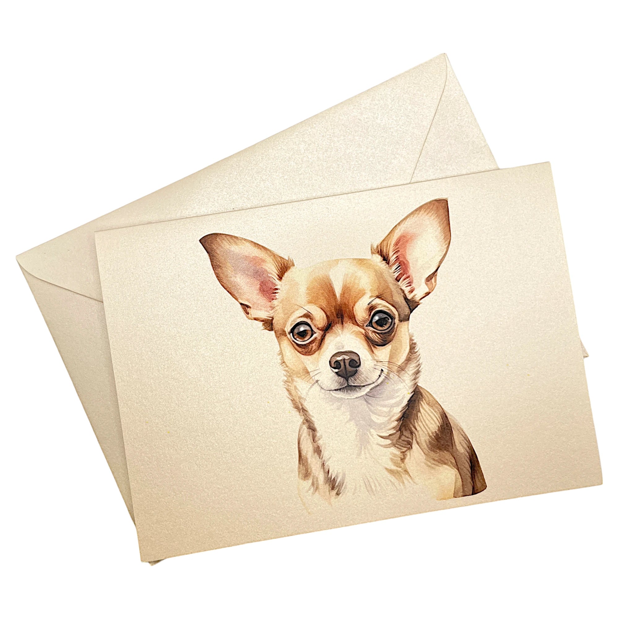 Klappkarte mit Chihuahua auf passendem Umschlag aus Perlglanzpapier