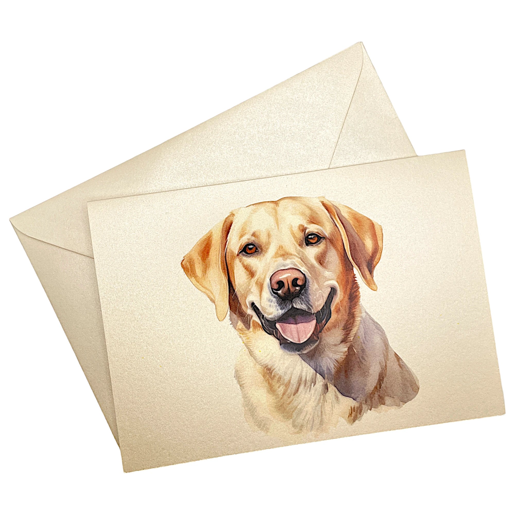 Klappkarte mit Labrador Retriever auf passendem Umschlag aus Perlglanzpapier