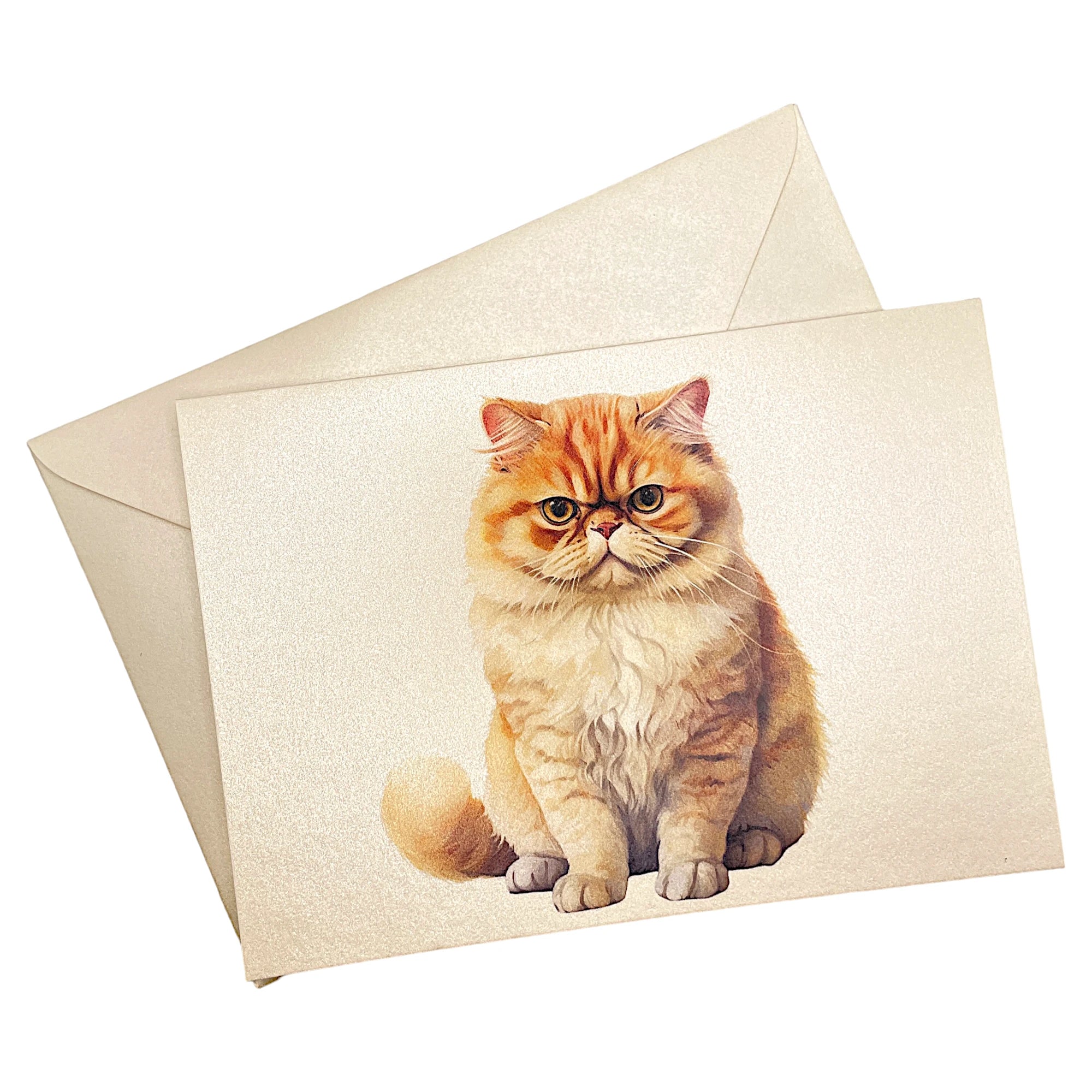Klappkarte mit Perserkatze auf passendem Umschlag aus Perlglanzpapier