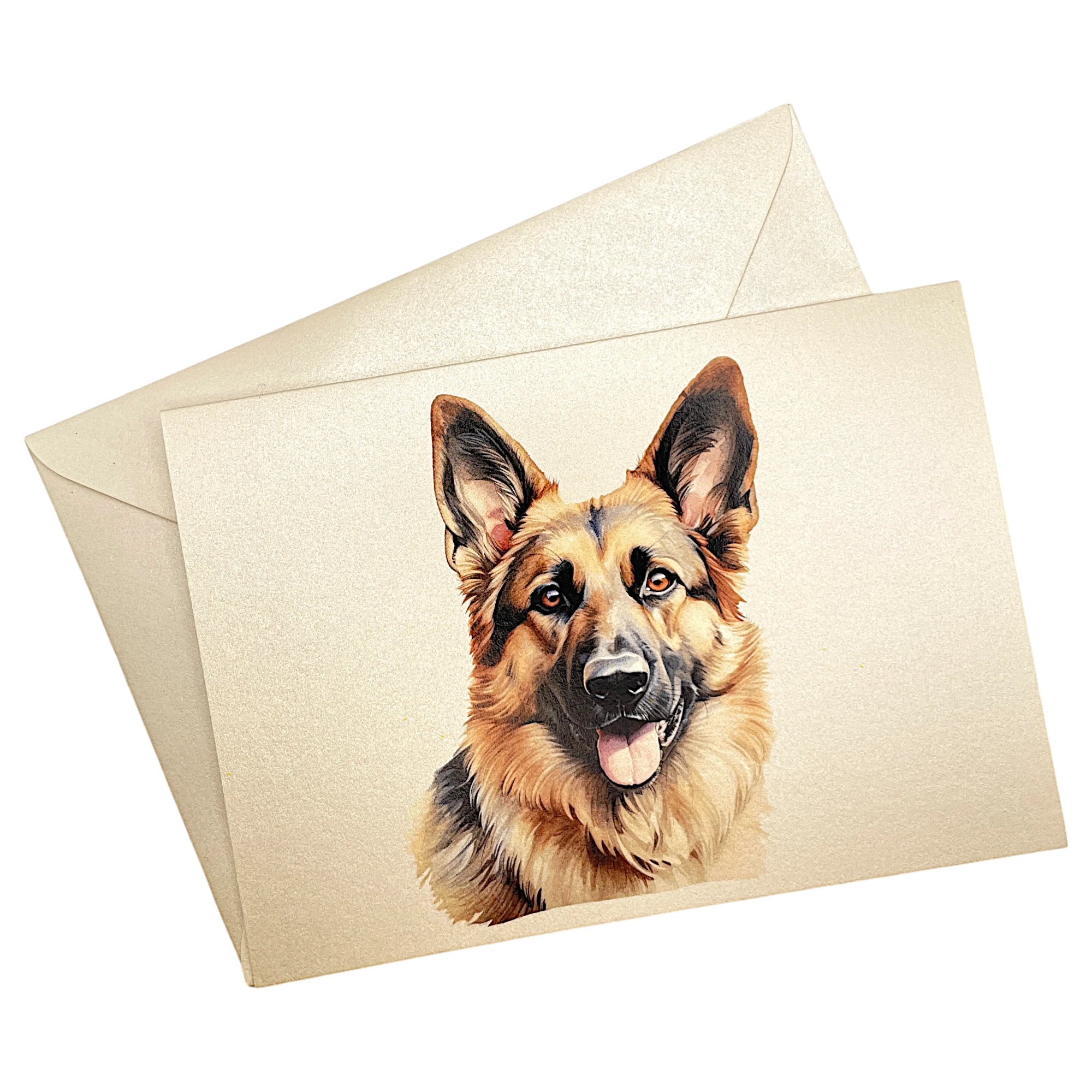 Klappkarte mit detailreicher Illustration eines Schäferhunds auf edlem Perlglanzpapier