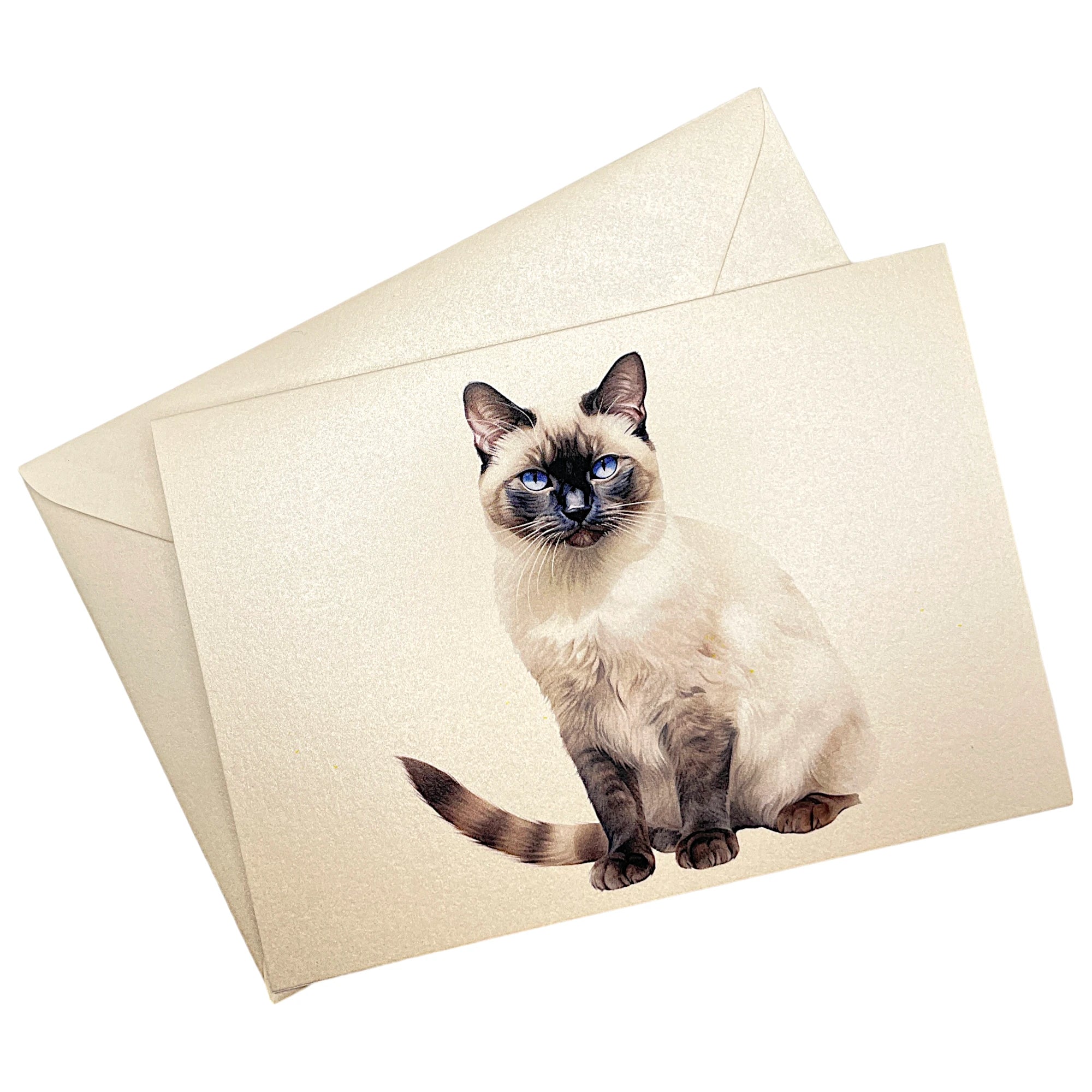 Klappkarte mit Siamkatze auf passendem Umschlag aus Perlglanzpapier