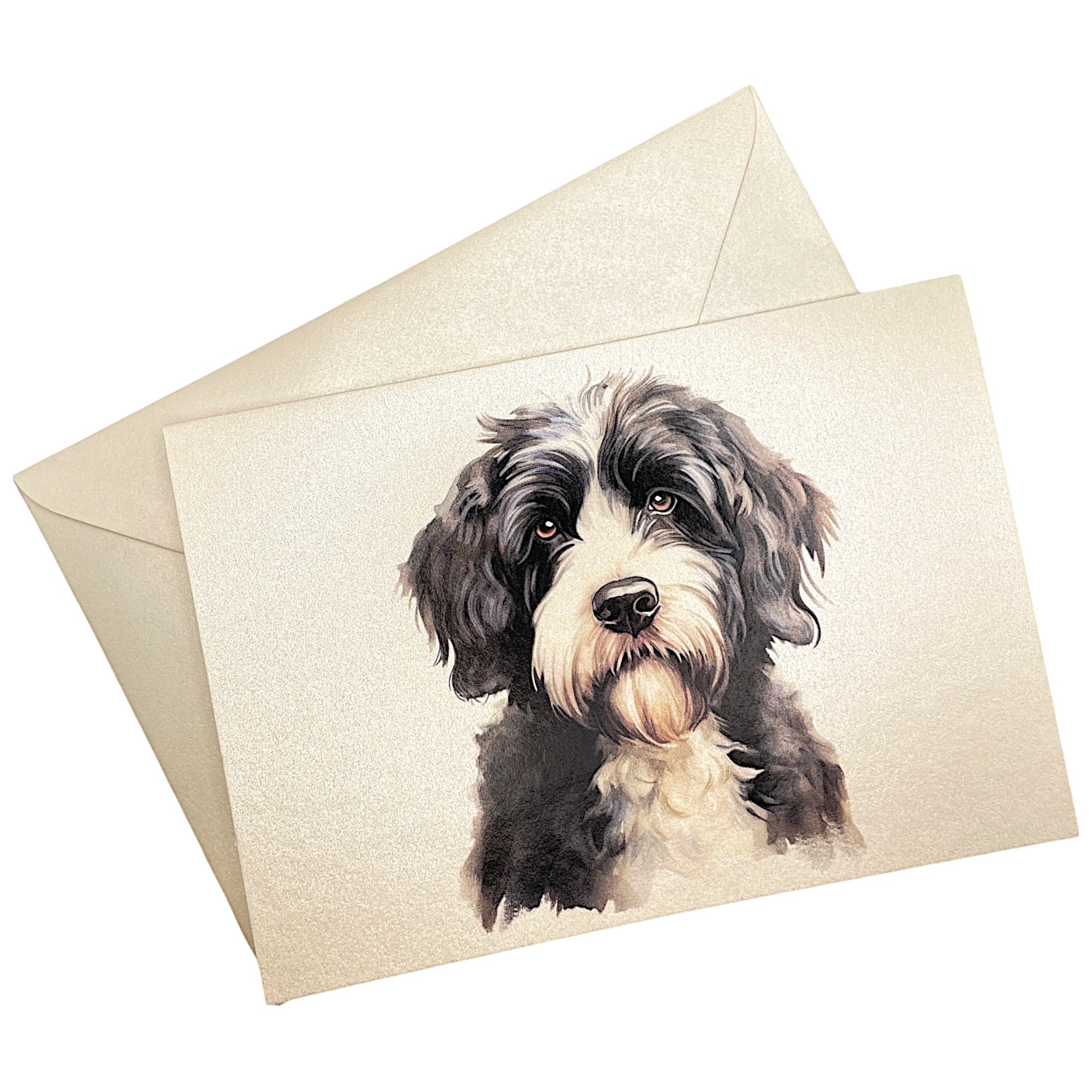 Klappkarte mit Wasserhund auf passendem Umschlag aus Perlglanzpapier