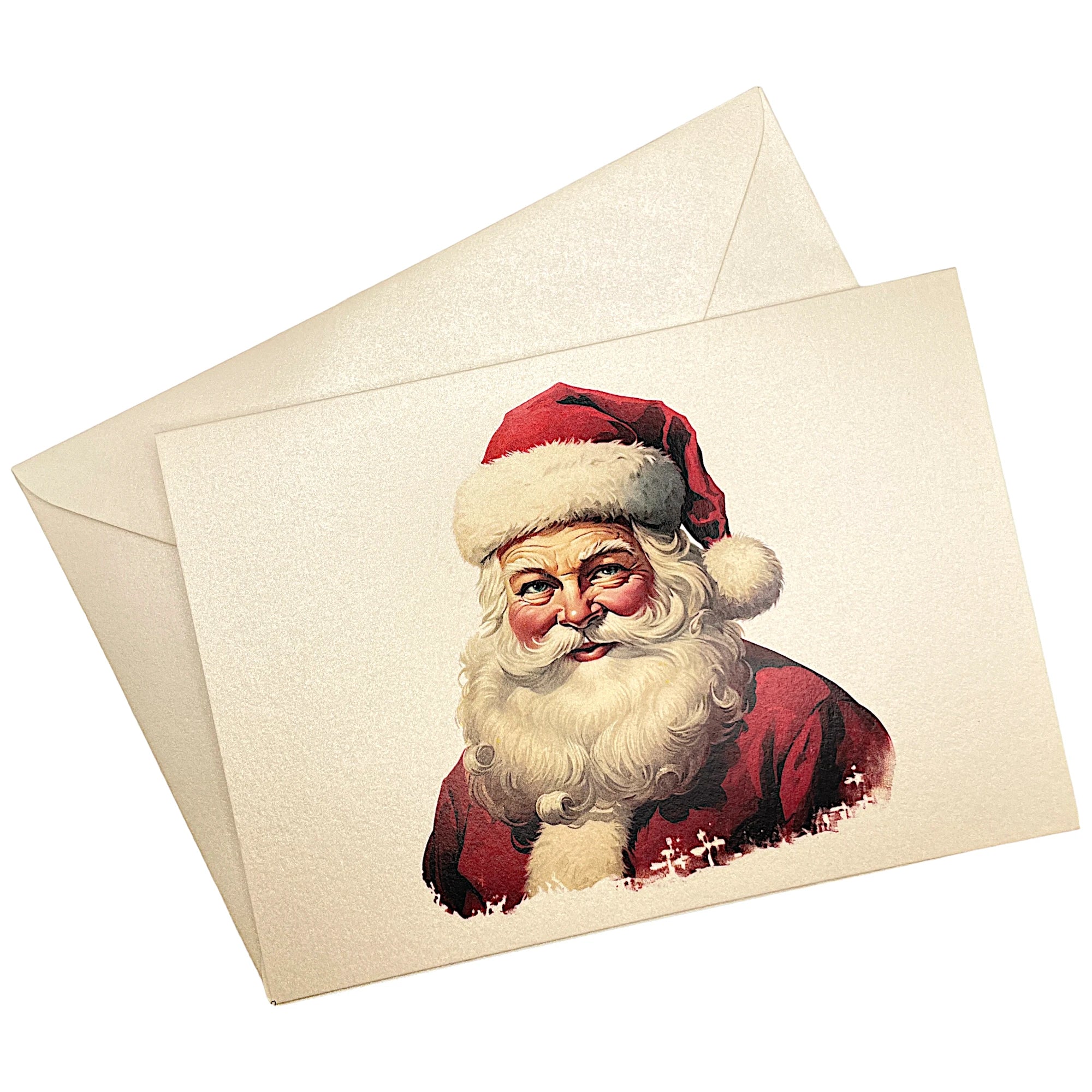 Klappkarte mit Weihnachtsmann, gedruckt auf Perlglanzpapier, auf passendem Umschlag