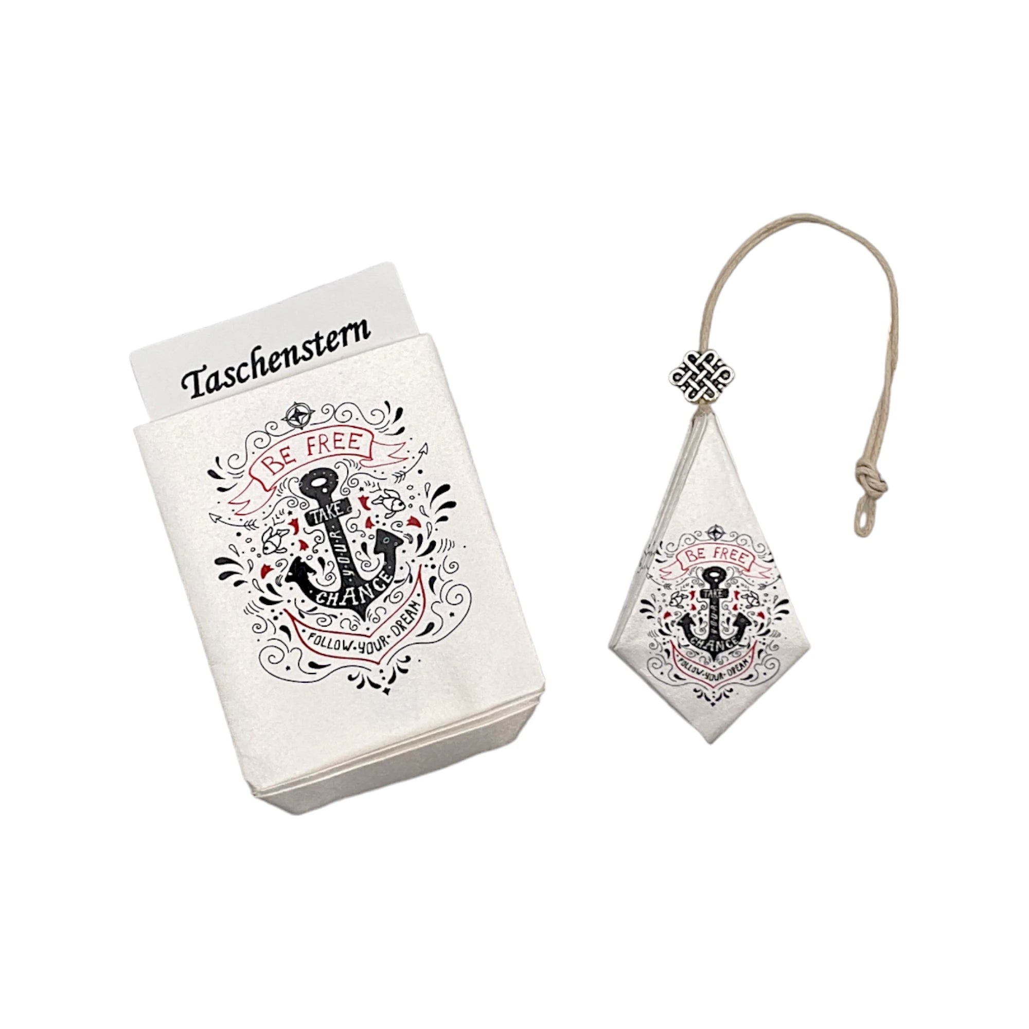 Zusammengelegter Papierstern mit maritimem Anker-Design und Freiheitsbotschaft