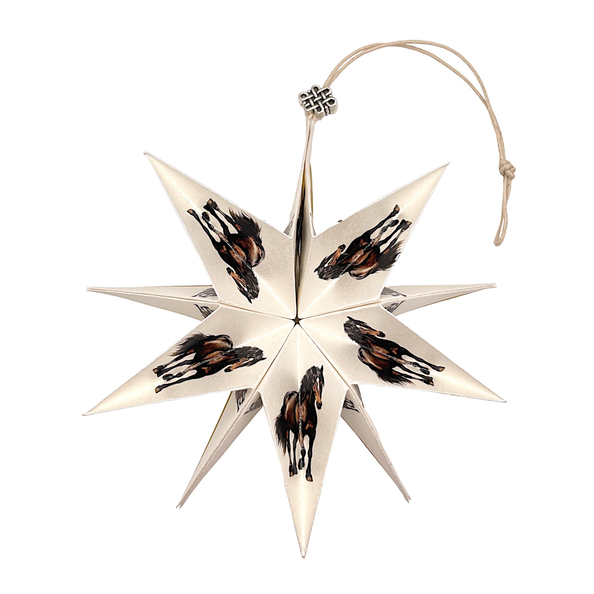 Handgefertigter Papierstern mit Brauner-Pferdemotiv, kunstvoll gefaltet