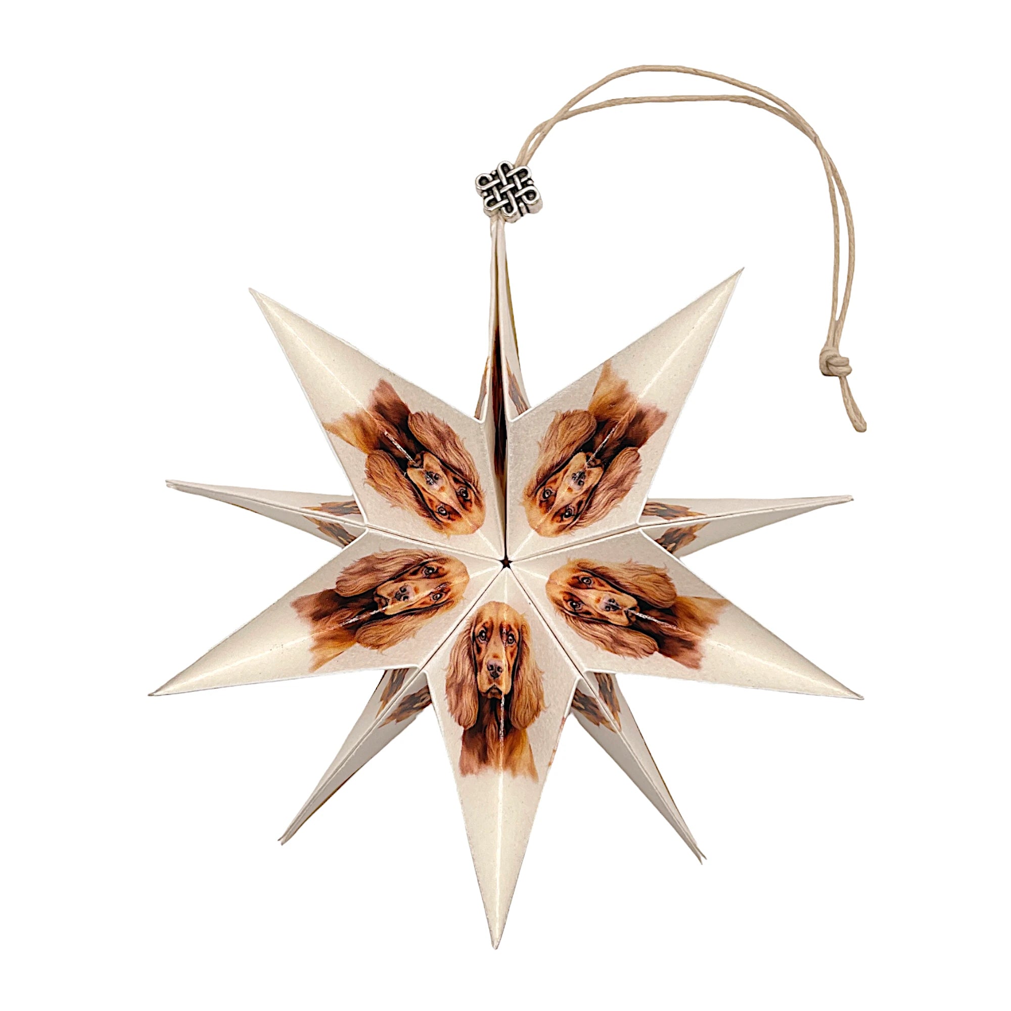 Handgefertigter Papierstern mit Cockerspaniel-Motiv, kunstvoll gefaltet
