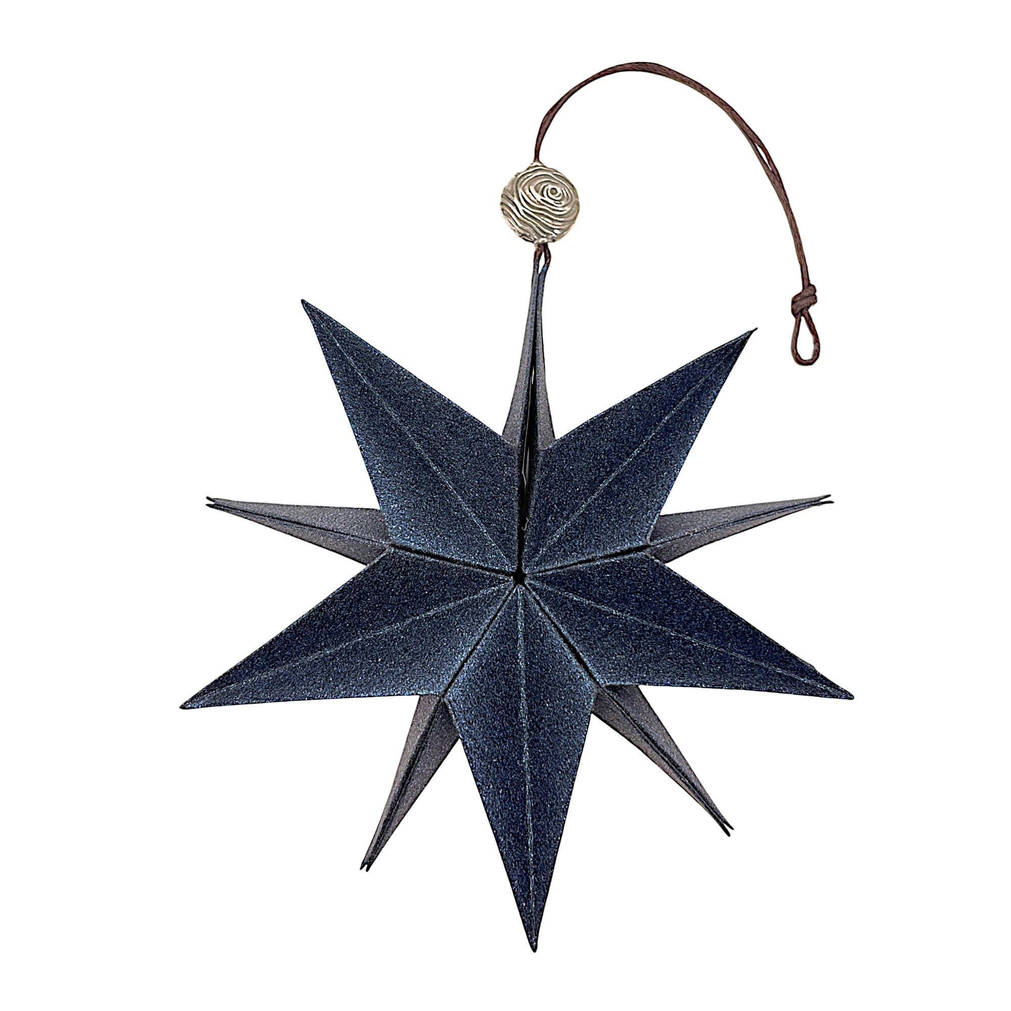 Papierstern aus dunkelblauem Perlglanzpapier – kunstvoll gefaltet und edel schimmernd