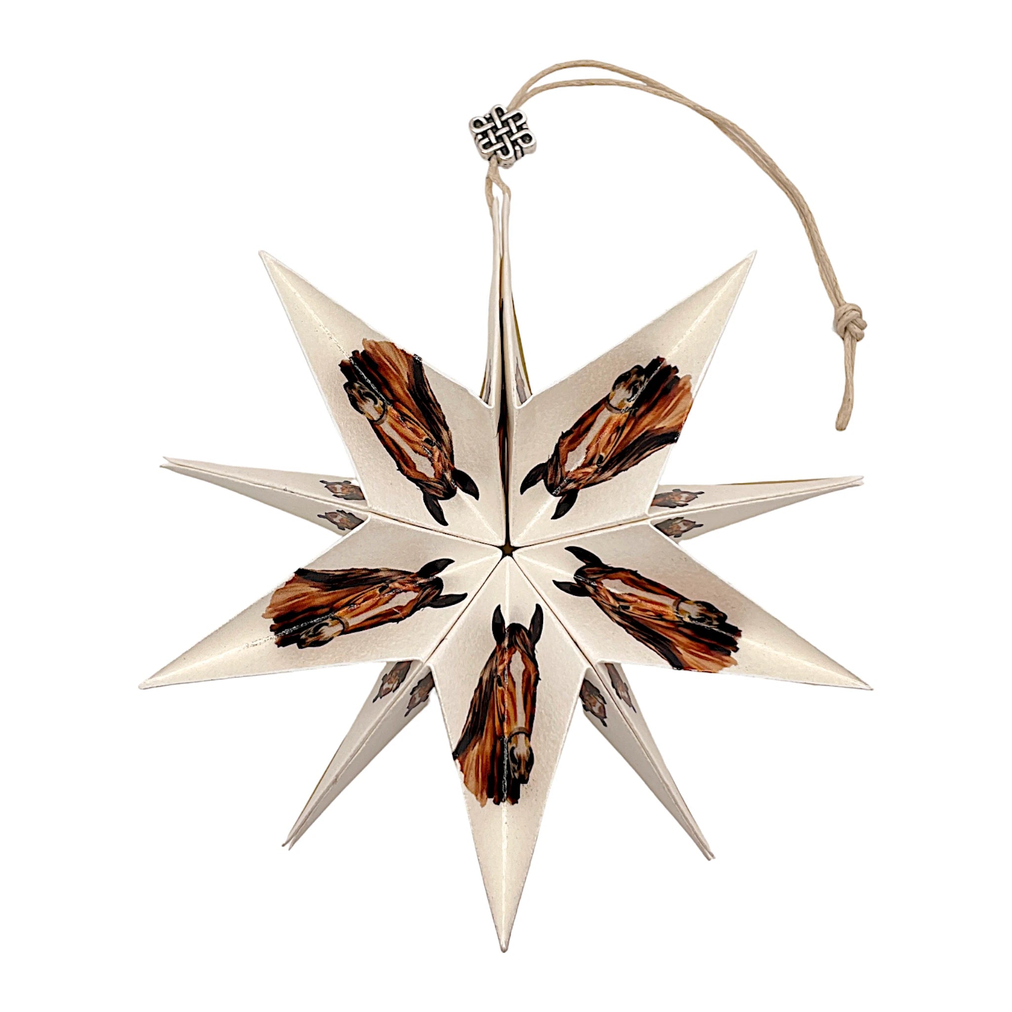 Handgefertigter Papierstern mit Fuchs-Pferdemotiv, kunstvoll gefaltet