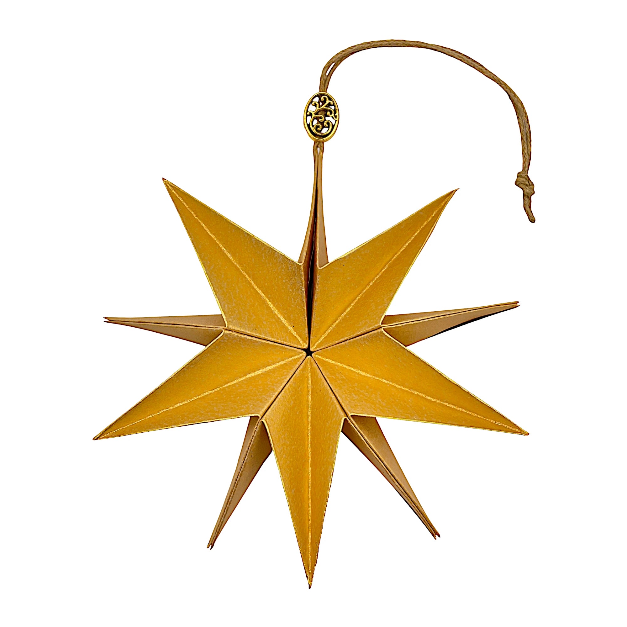 Goldener Papierstern aus schimmerndem Perlglanzpapier – kunstvoll gefaltet und strahlend
