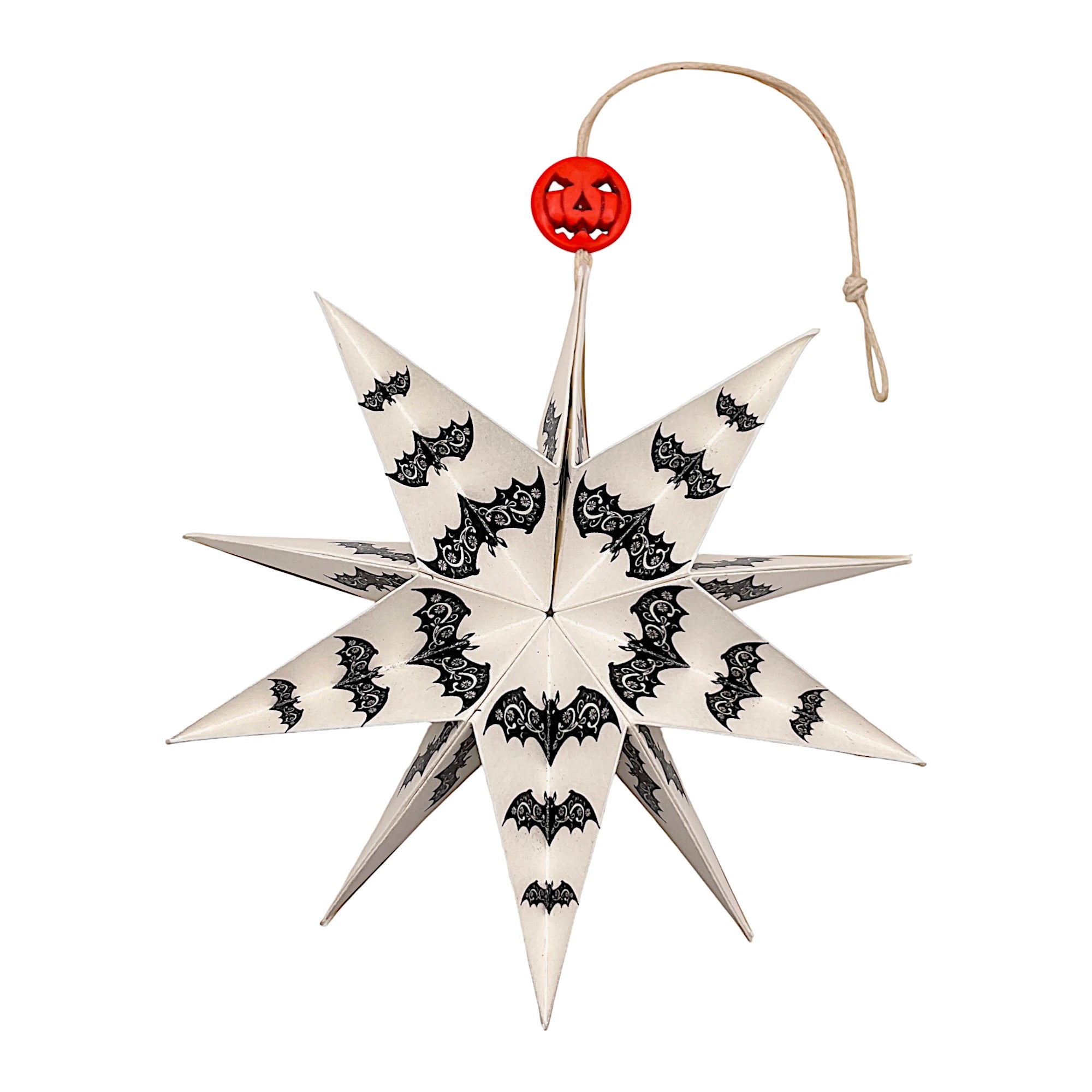 Aufgefalteter Papierstern mit Fledermausmotiv, ideal für Halloween-Deko