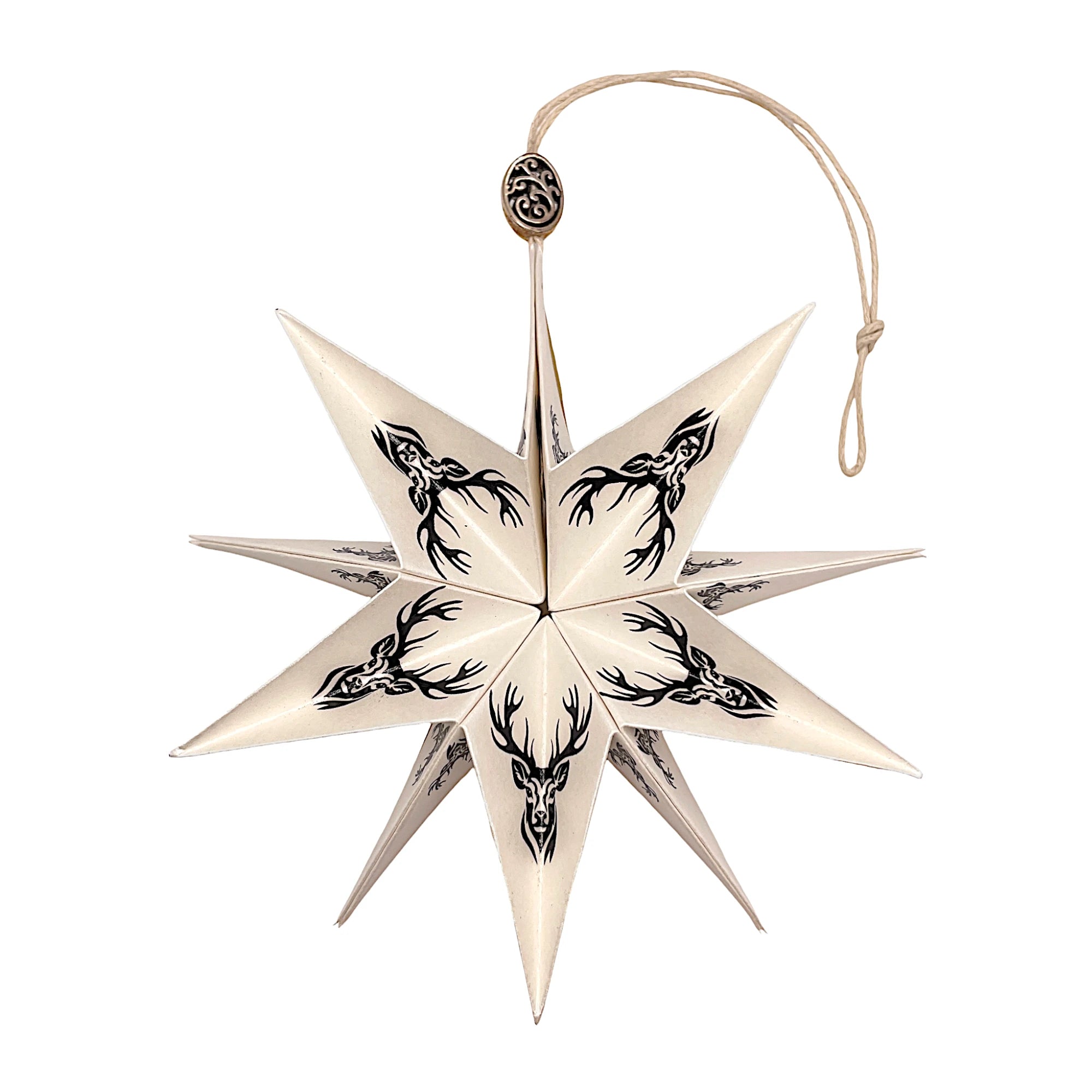 Handgefertigter Papierstern mit Hirschmotiv, kunstvoll gefaltet