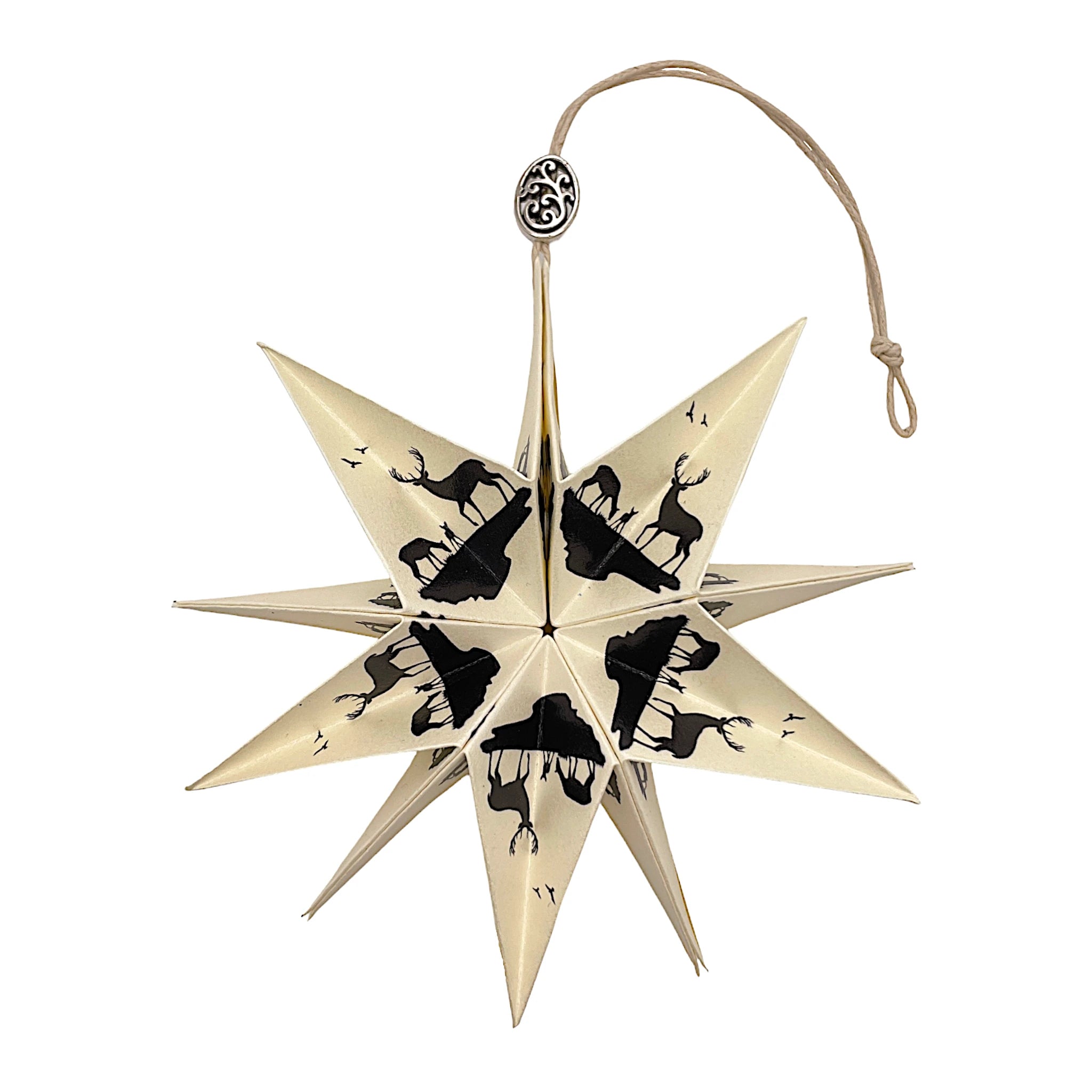 Handgefertigter Papierstern mit Hirschmotiv, kunstvoll gefaltet