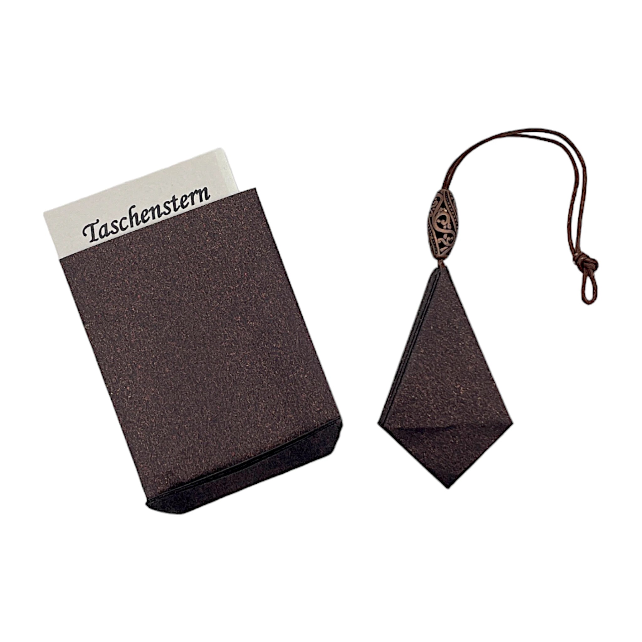 Zusammengelegter Papierstern in edlem Kupfer-Schwarz, elegant im Etui verpackt