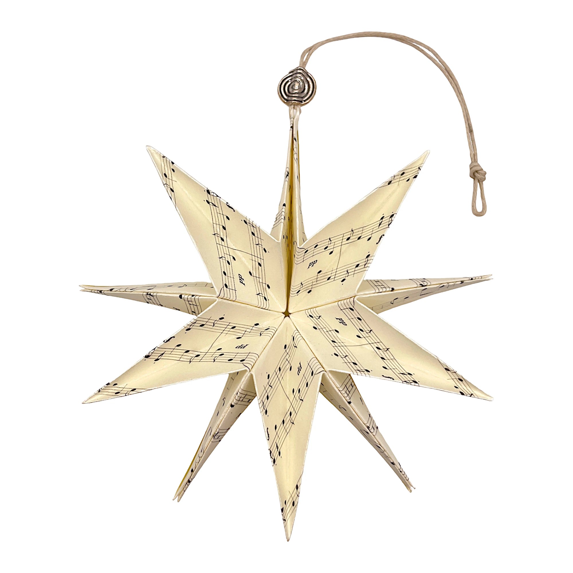 Papierstern mit elegantem Notenmuster, kunstvoll aufgefaltet und musikalisch inspiriert