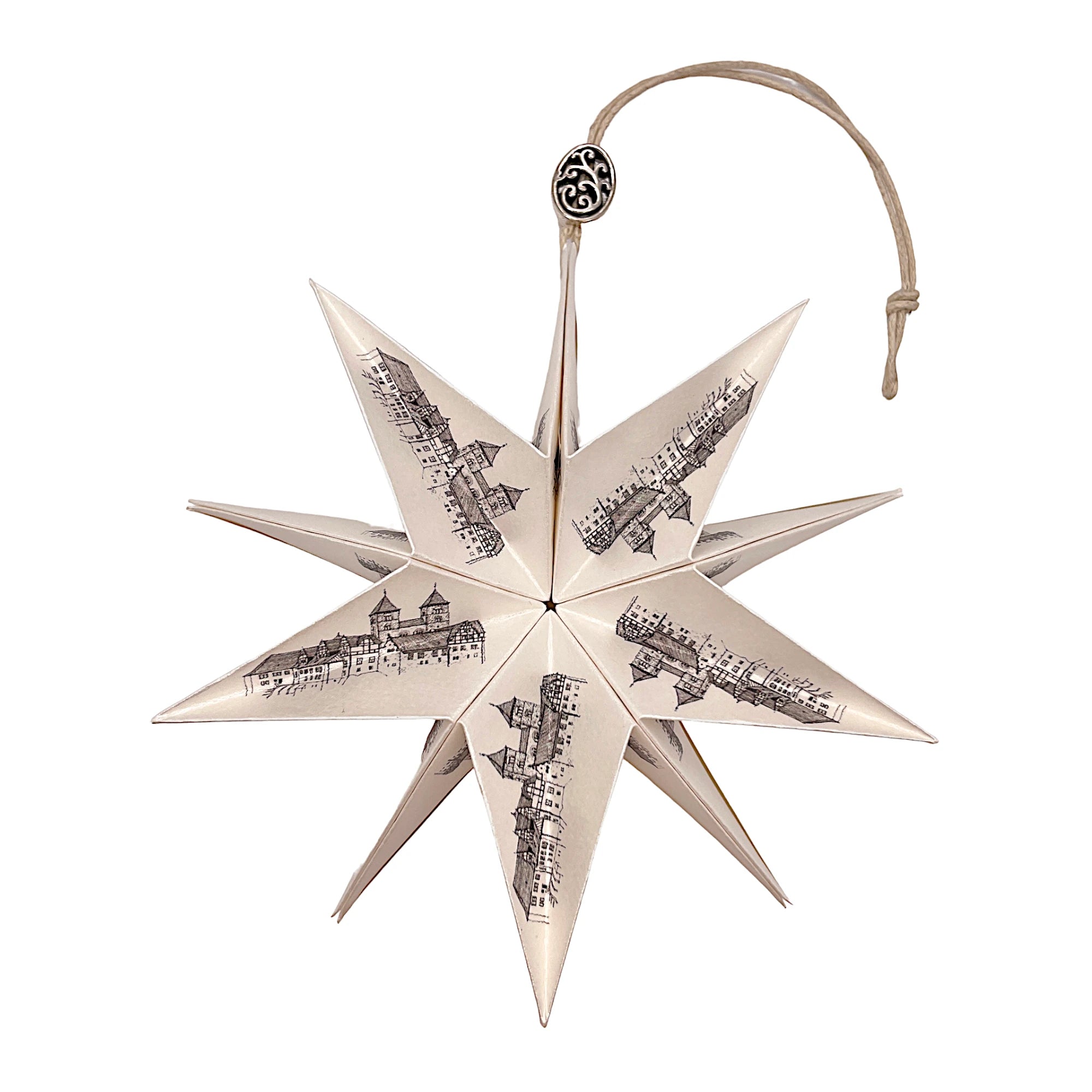 Handgefertigter Papierstern Quedlinburg – aufgeklappt in voller Pracht