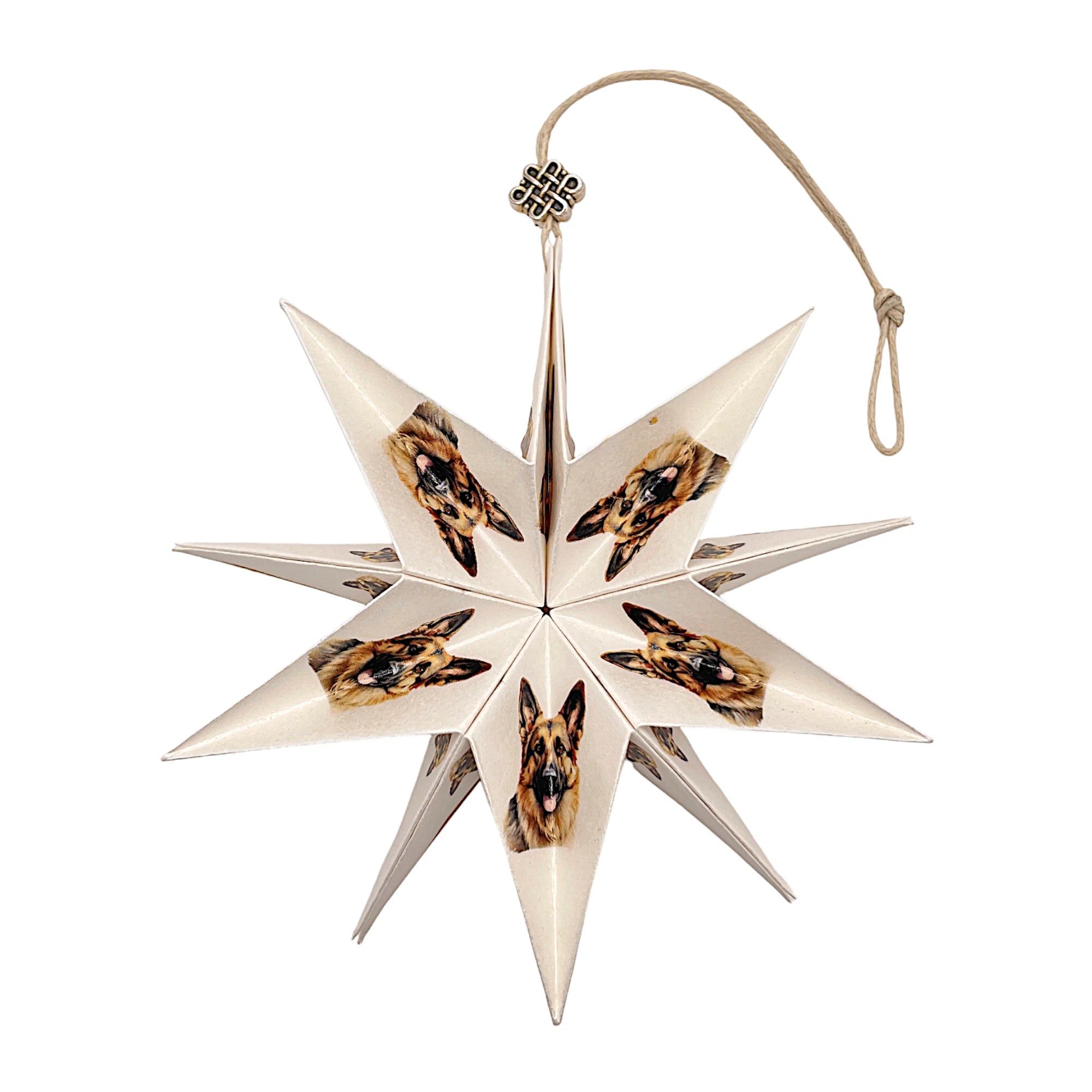 Handgefertigter Papierstern mit Schäferhund-Motiv, kunstvoll gefaltet