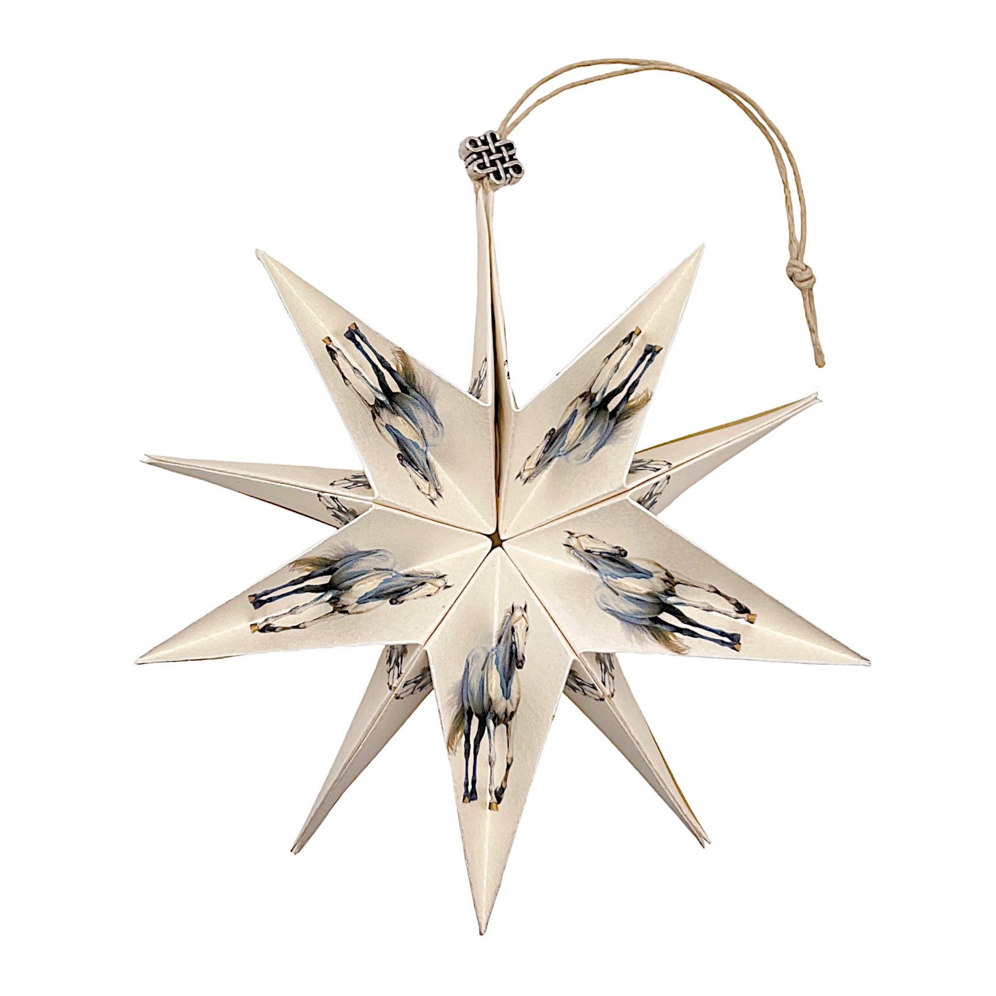 Handgefertigter Papierstern mit Schimmel-Pferdemotiv, kunstvoll gefaltet