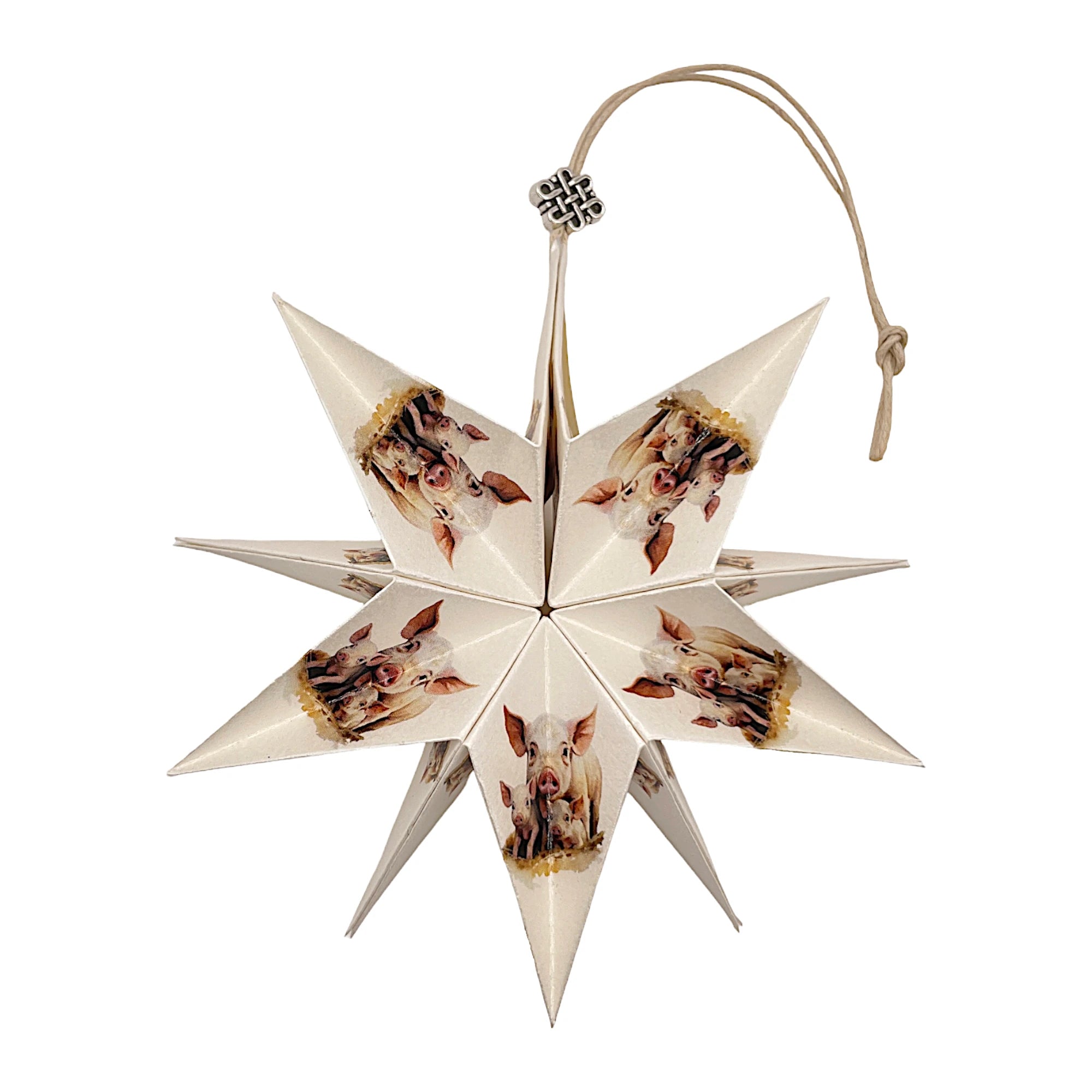 Handgefertigter Papierstern mit Schweinemotiv, kunstvoll gefaltet