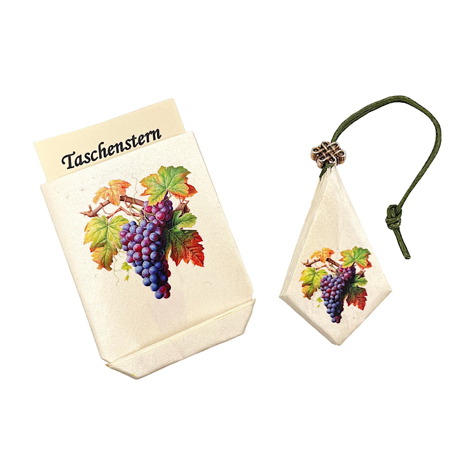 Zusammengelegter Papierstern mit Weintrauben-Design, stilvoll im Etui verstaut