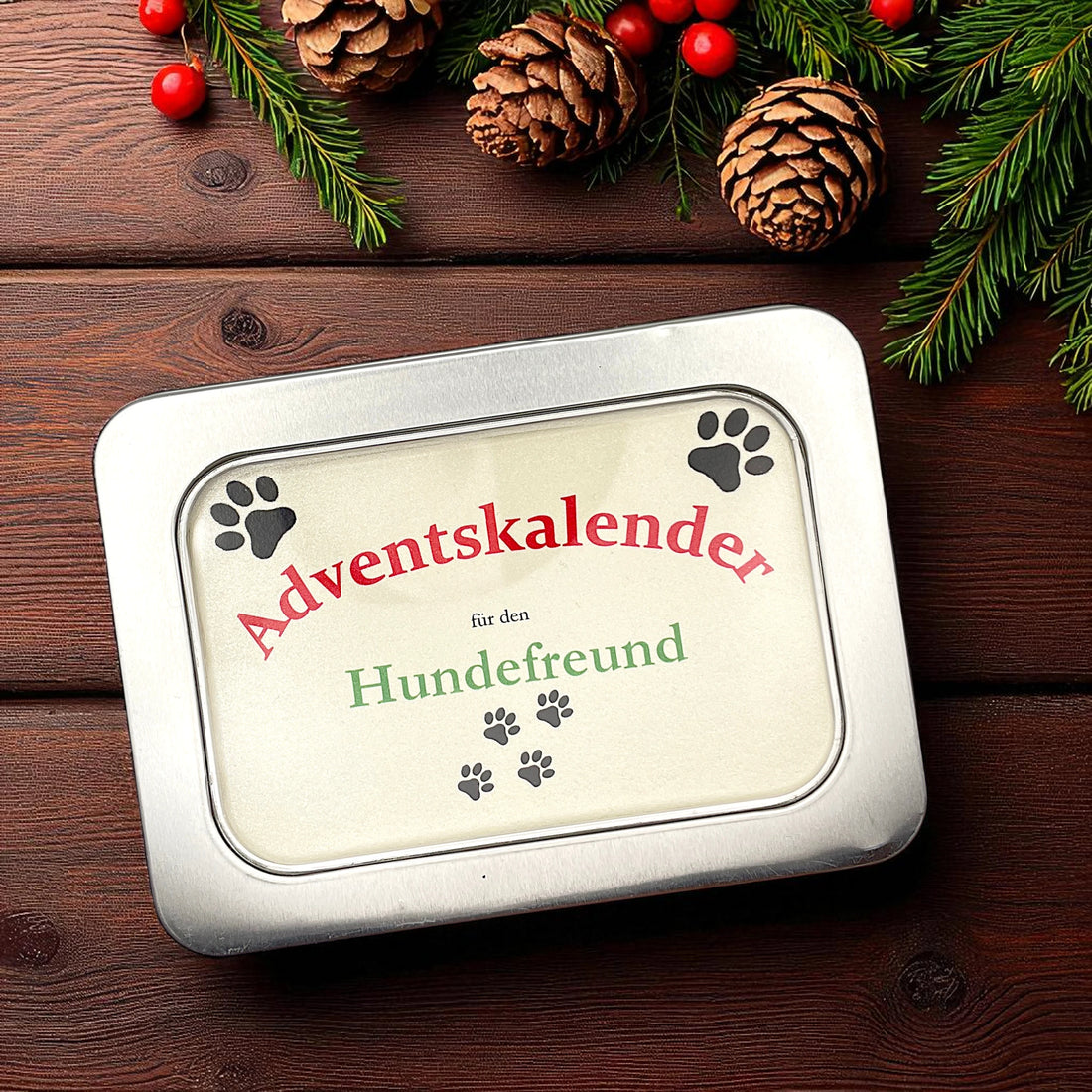 Ein Adventskalender zu Hunde auf einem Tisch