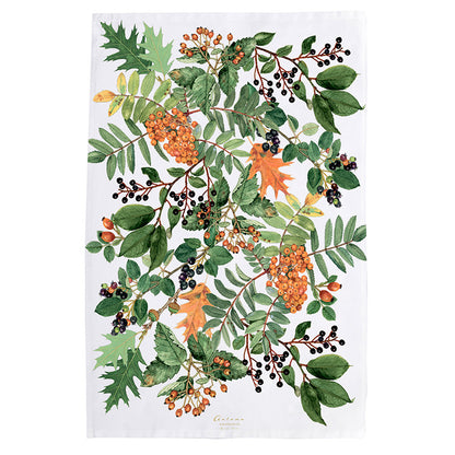 Nachhaltiges Bio-Geschirrtuch mit herbstlichem Blattmotiv aus 100 % Bio-Baumwolle im dänischen Design.