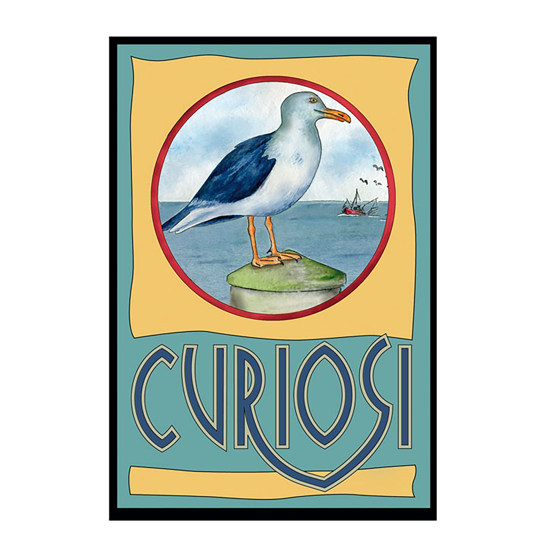 Detailansicht des Curiosi Puzzles Möwe mit kunstvollem Motiv und besonderen Puzzleteilen.