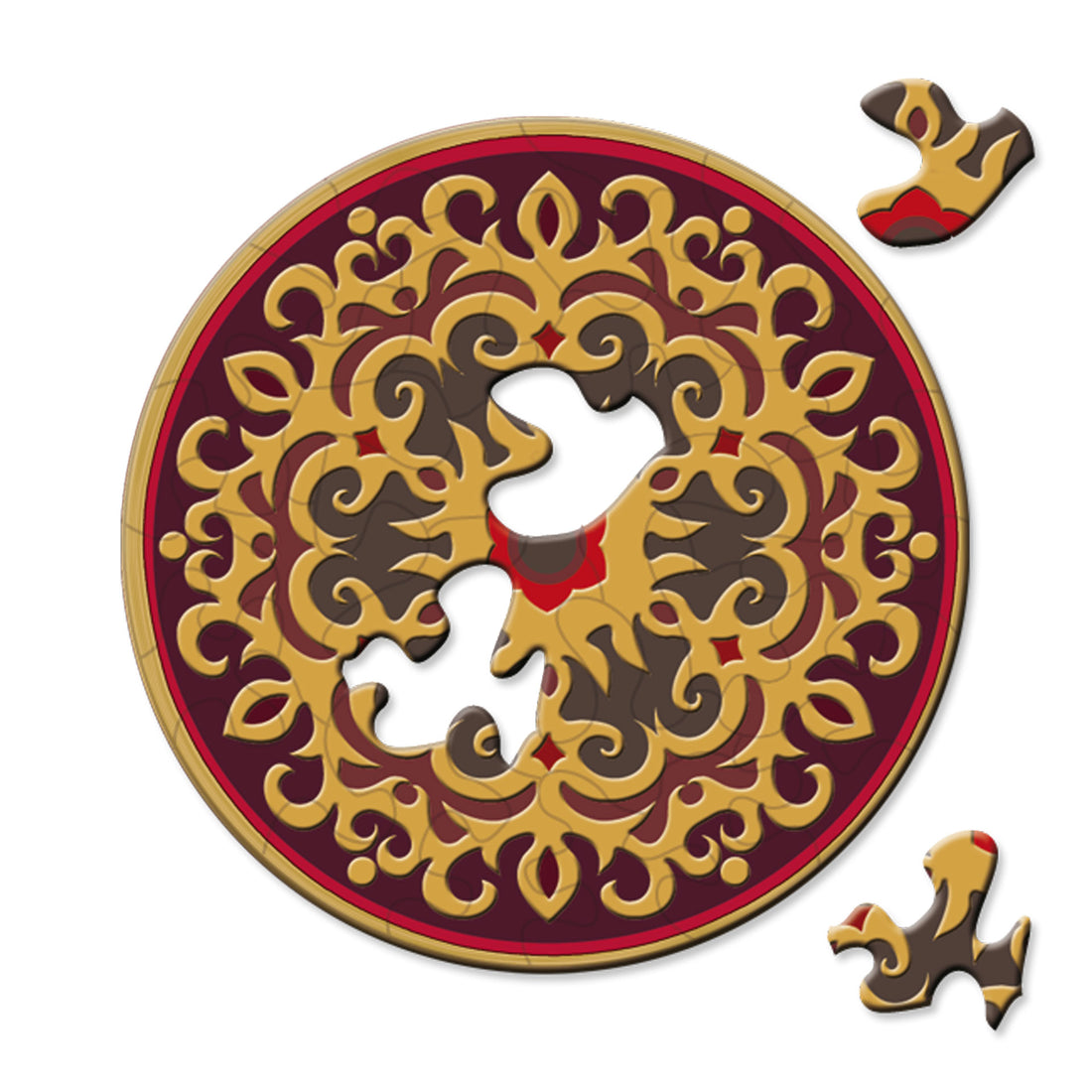 Gelegtes Curiosi Puzzle mit Rosenmotiv und außergewöhnlicher Puzzleteilform.