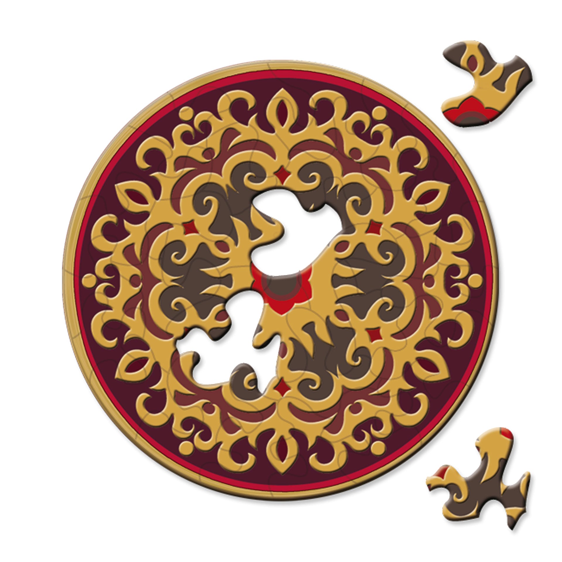 Gelegtes Curiosi Puzzle mit Rosenmotiv und außergewöhnlicher Puzzleteilform.