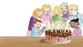 Animiertes Daumenkino „Alles Gute“ von Curiosi mit einer liebevoll gestalteten Geburtstagsszene.
