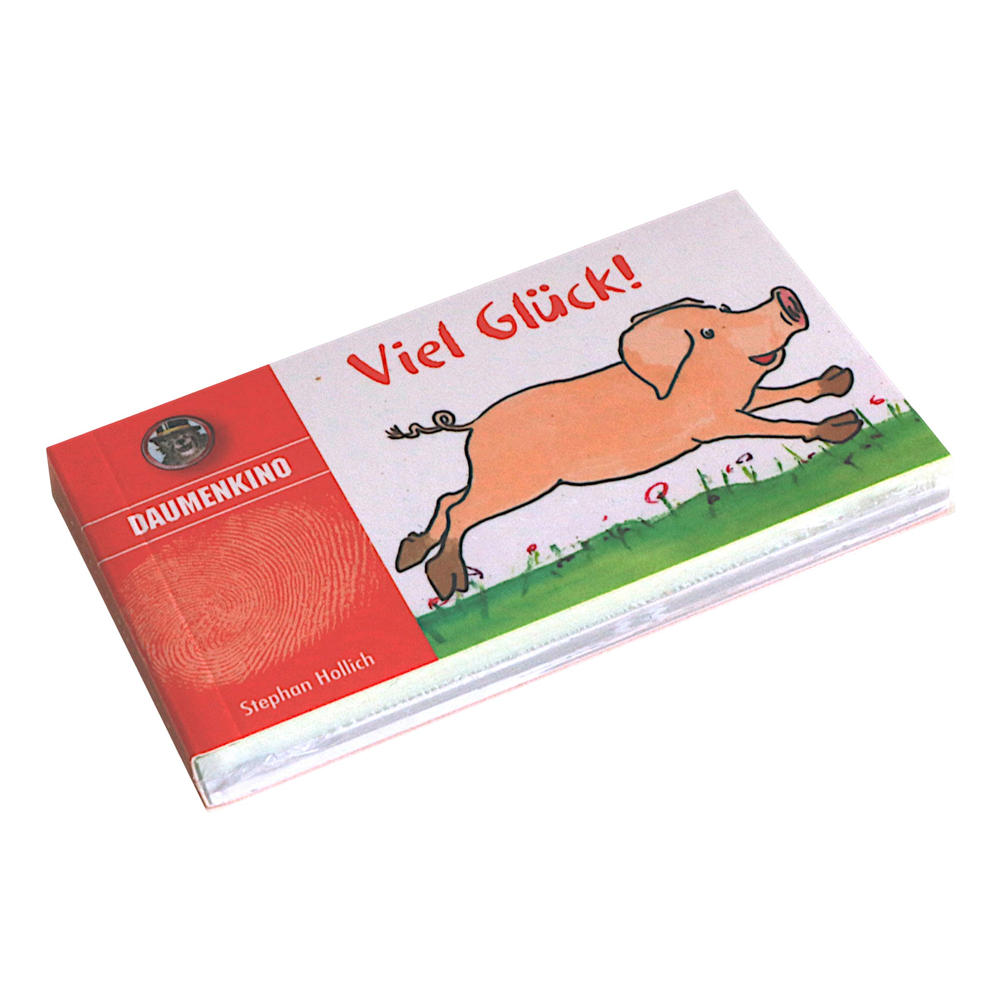 Titelbild des Daumenkinos „Viel Glück“ von Curiosi mit Glücksschwein als Glücksbringer.