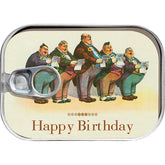 Dosenpost Happy Birthday mit singenden Männern im Vintage-Stil

