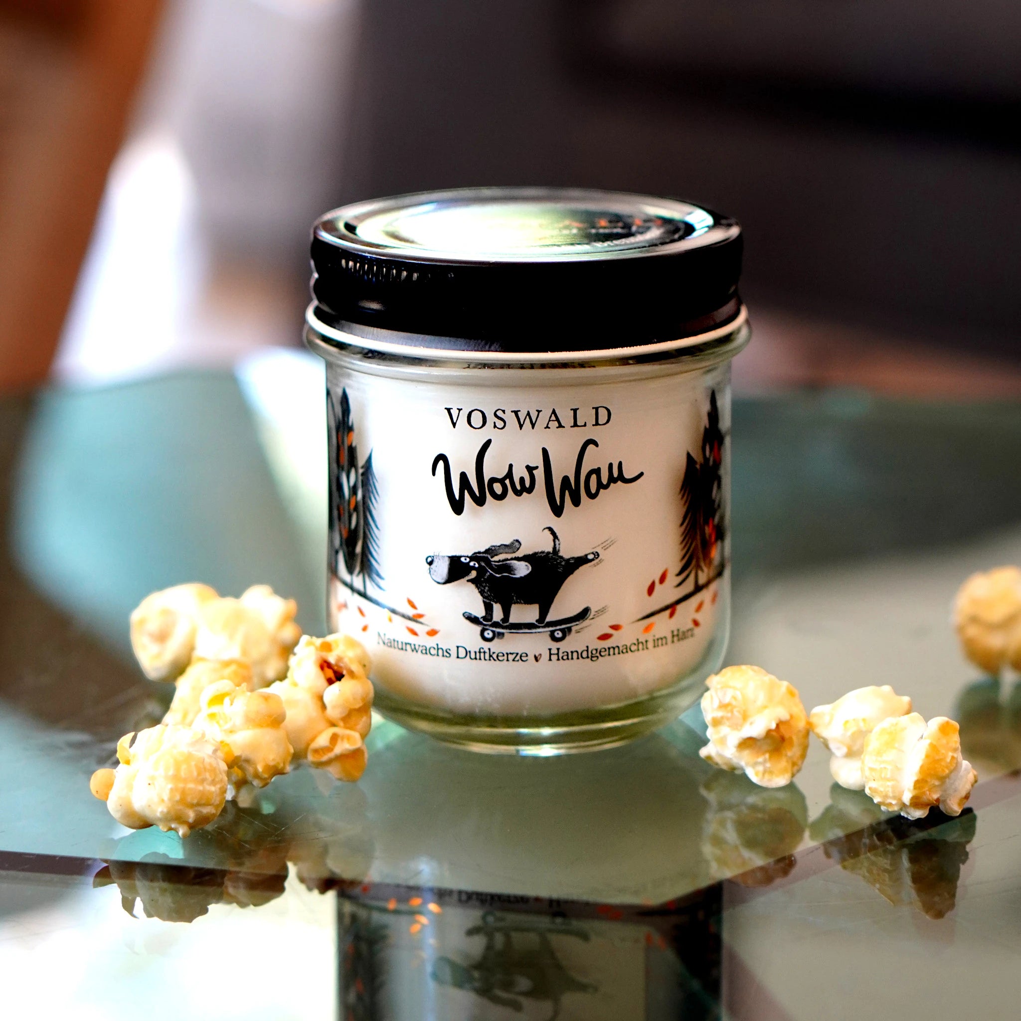 Vowald Duftkerz im Glas als Kerze mit Wow Wau Handarbeit