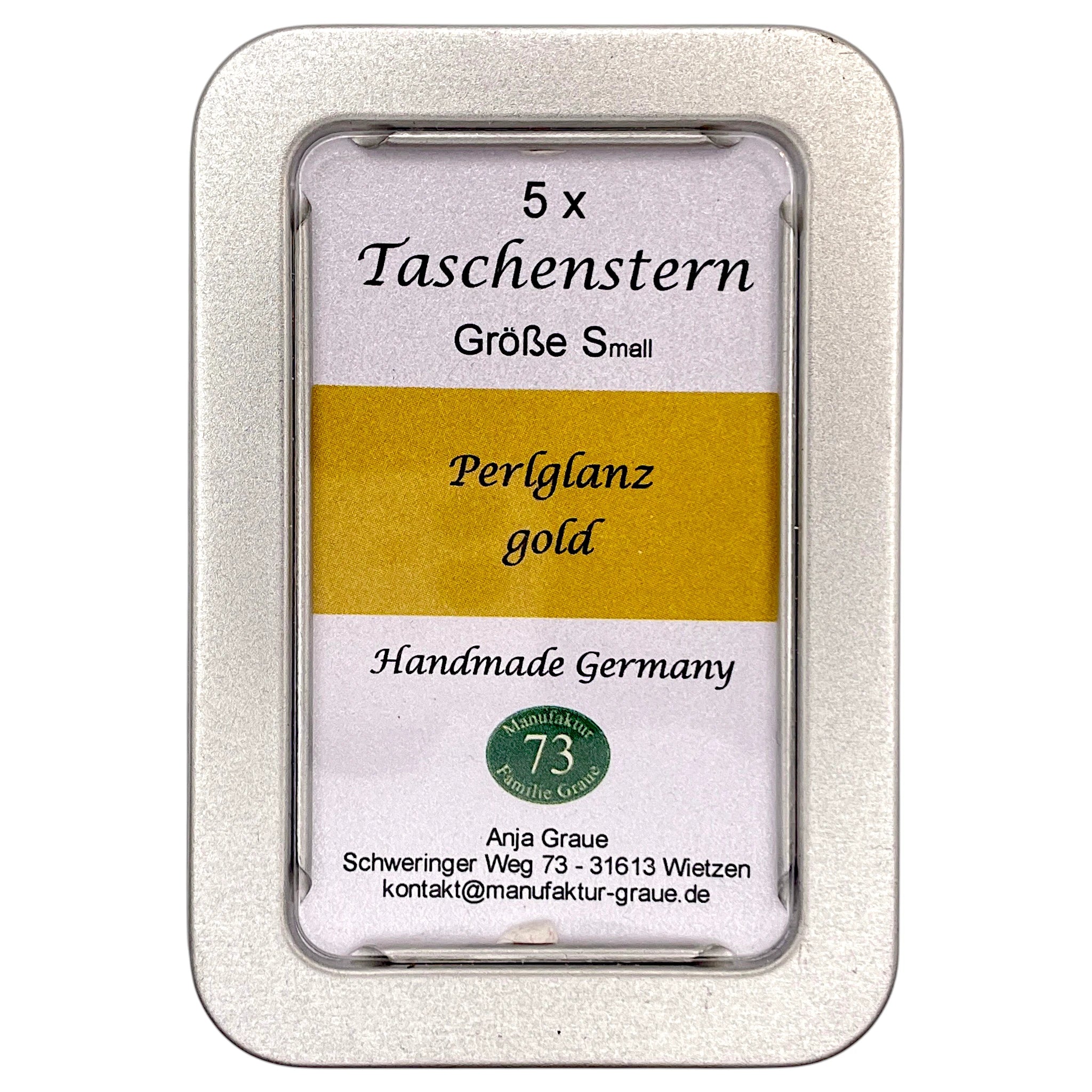 Zusammengefalteter Papierstern Mini in Gold sicher aufbewahrt in einer eleganten Schmuckdose