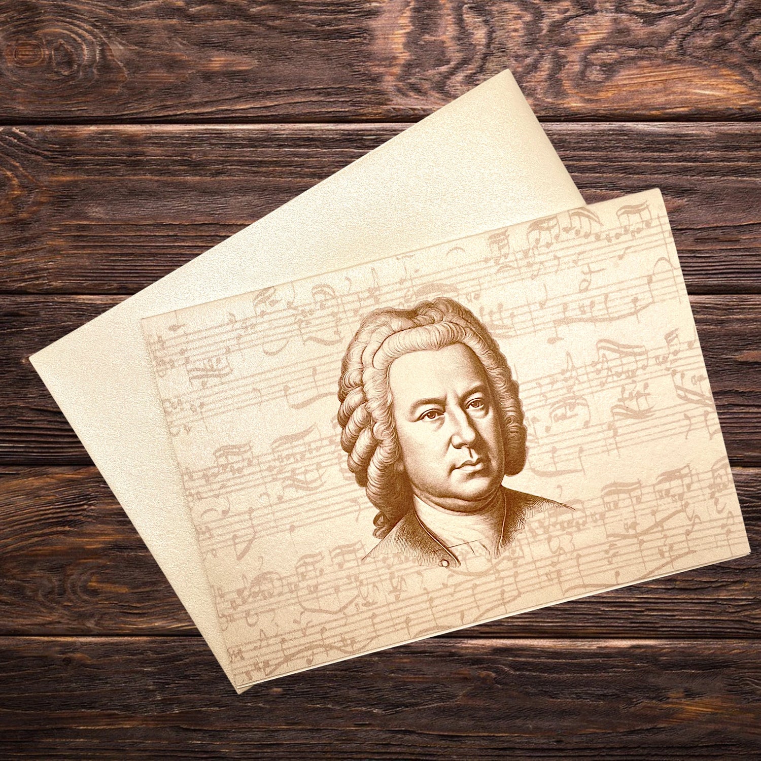 Karte mit dem Komponisten Bach als  Musik
