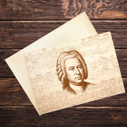 Karte mit dem Komponisten Bach als  Musik