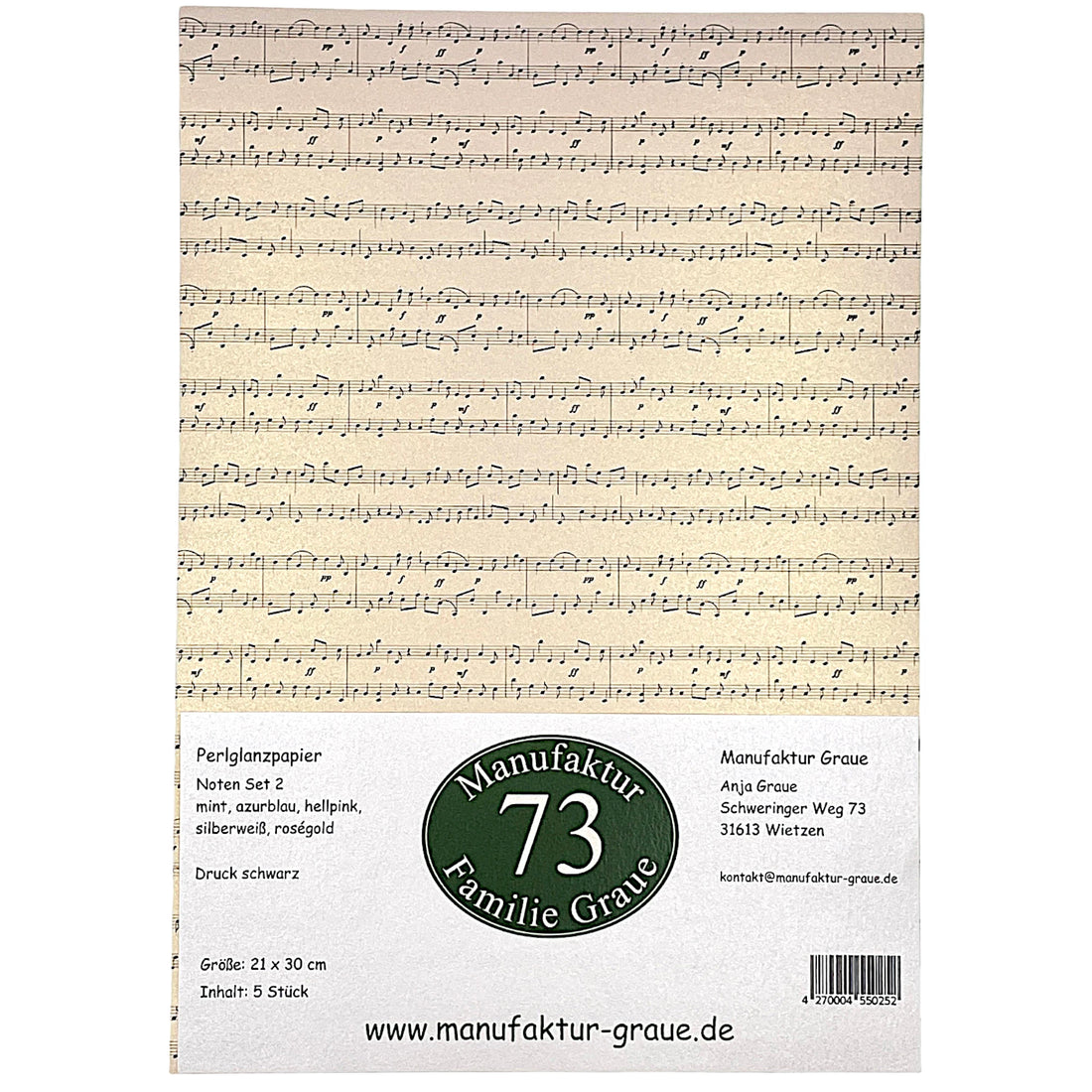 Set aus Farbmischung mit Bastelpapier Noten