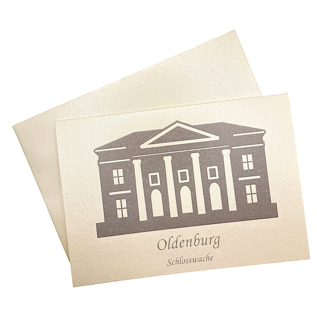 Klappkarte mit dem Motiv Oldenburg Schlosswache. Druck in grau