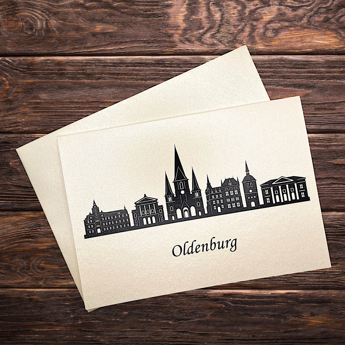 Karte mit Umschlag aus Perlglanzpapier mit Motiv aus Oldenburg