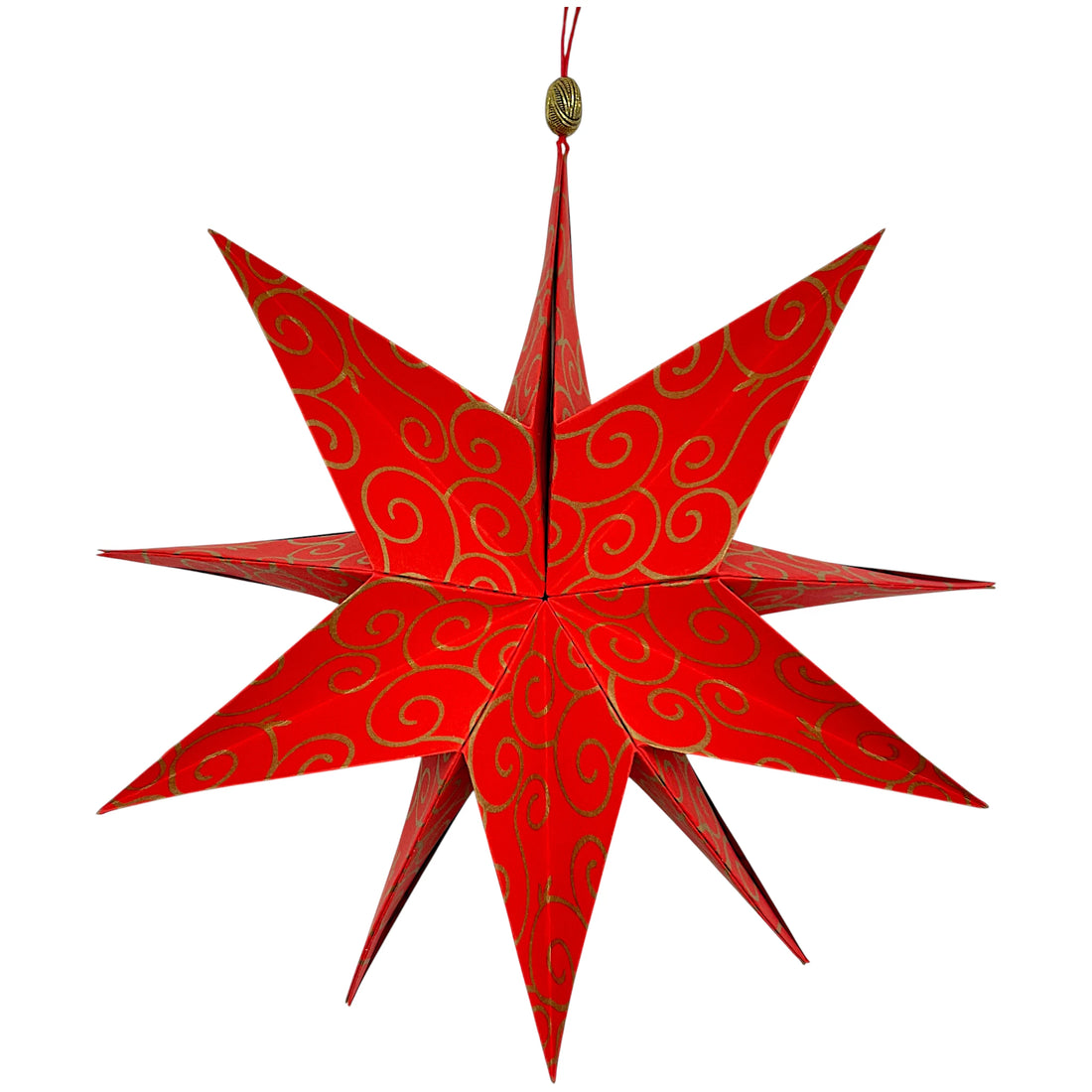 Roter Papierstern Arabeske XL als handgefalteter Weihnachtsstern für Fenster und Weihnachtsdekoration.
